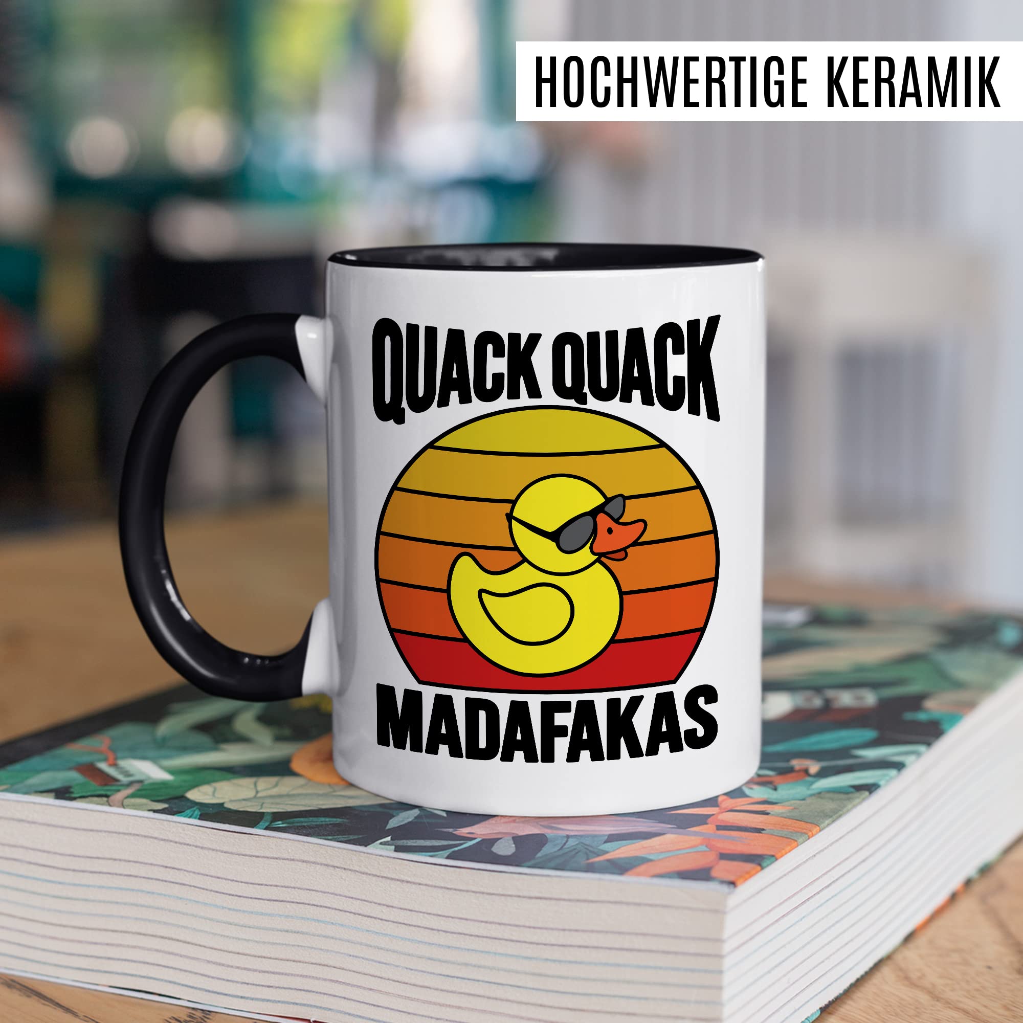 Lustige Tasse mit Spruch Kaffeetasse mit Spruch Kaffee-Becher Gummiente Humor Sarkasmus Teetasse Geschenk Kollegin Büro Geschenkidee Retro-Style Witz Quack Quack Madafakas