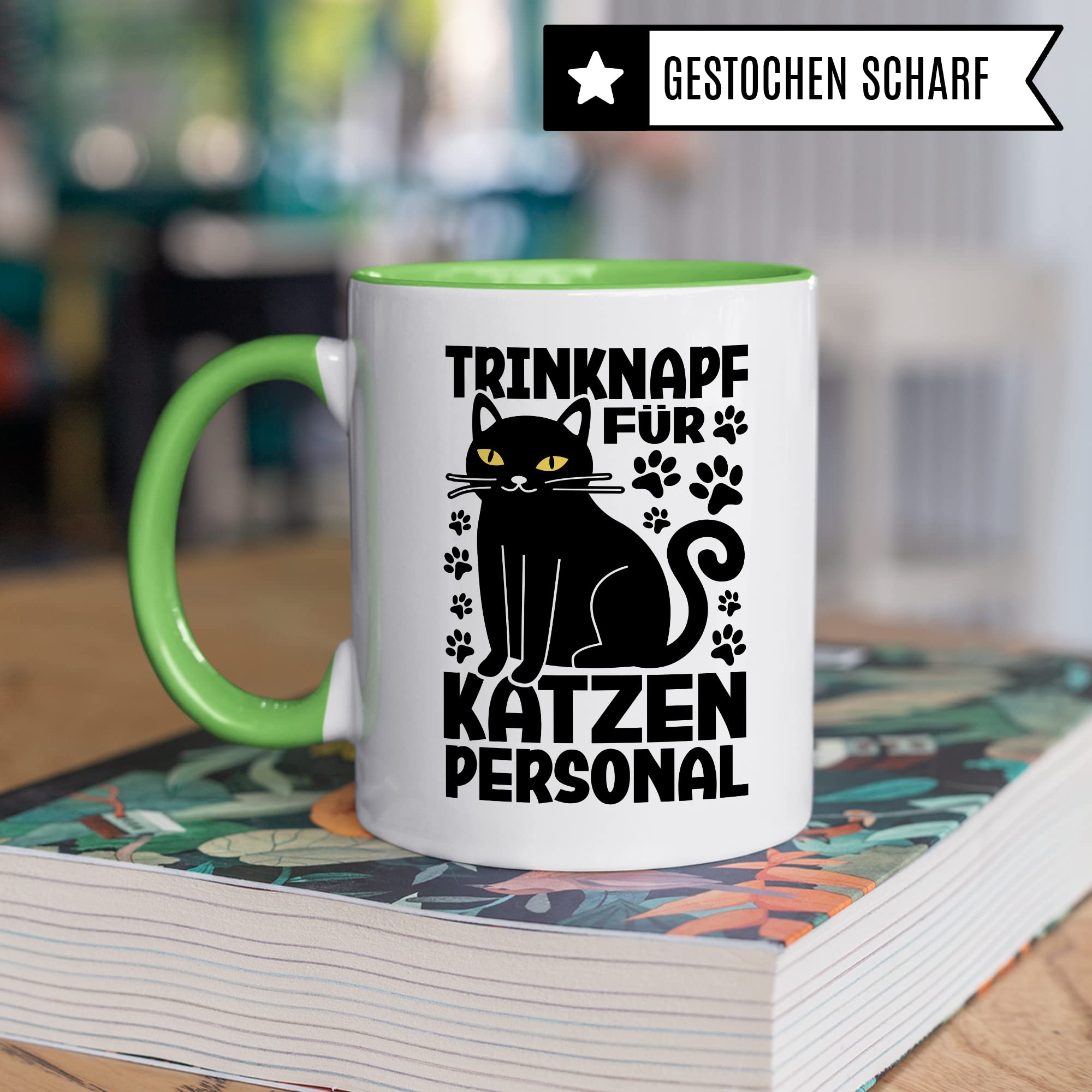 Katzen Tasse Kaffeetasse Humor Kaffee-Becher mit Spruch Katze Witz Katzenmama Trinknapf für Katzenpersonal Trinknapf Geschenk Geschenkidee für Katzenliebhaber Katzentasse Tasse fürs Büro