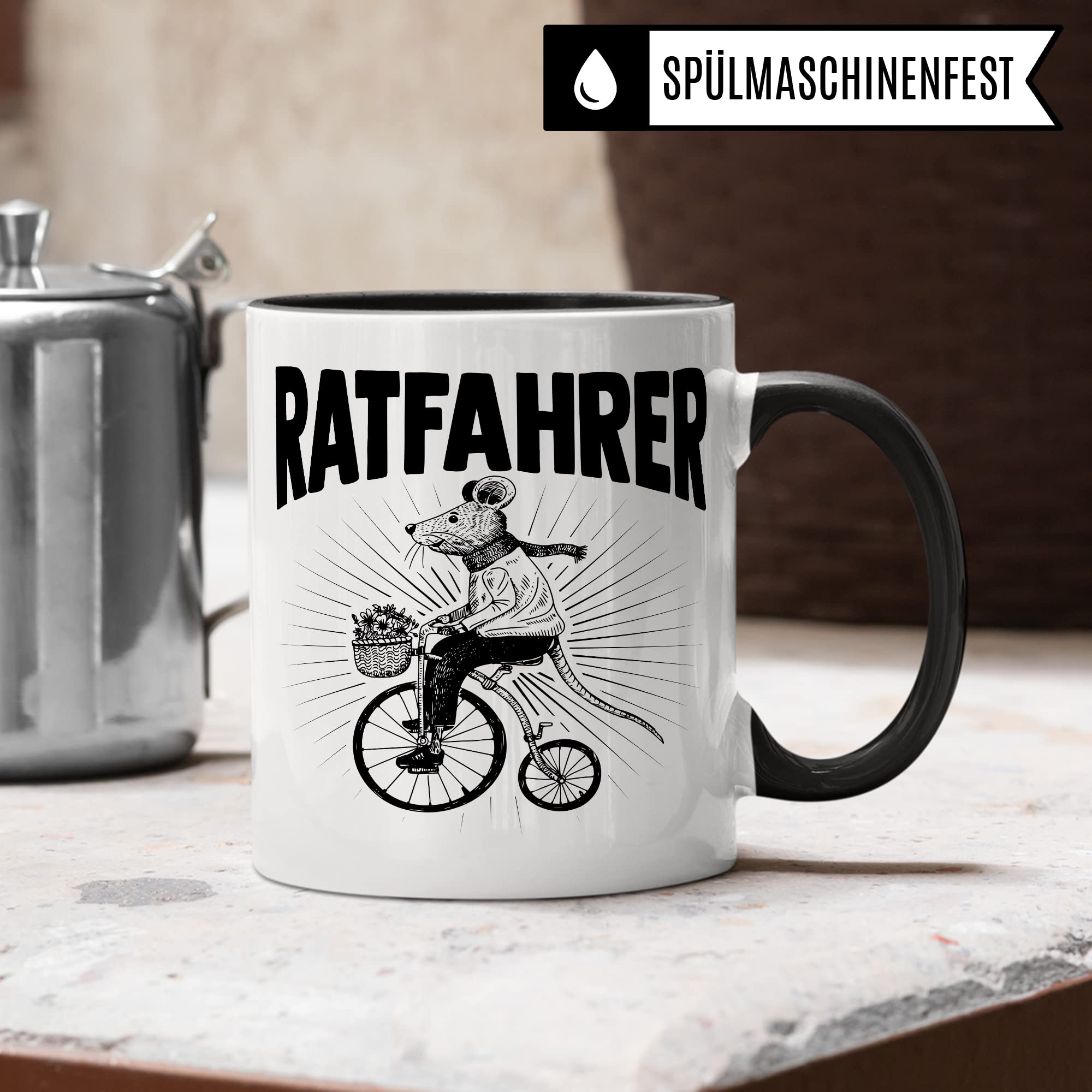 Ratfahrer Tasse Fahrrad Kaffeetasse Ratte Kaffee-becher Fahrradliebe Bike lustig Geschenk Fahrradfahren Geschenkidee Motiv Biker