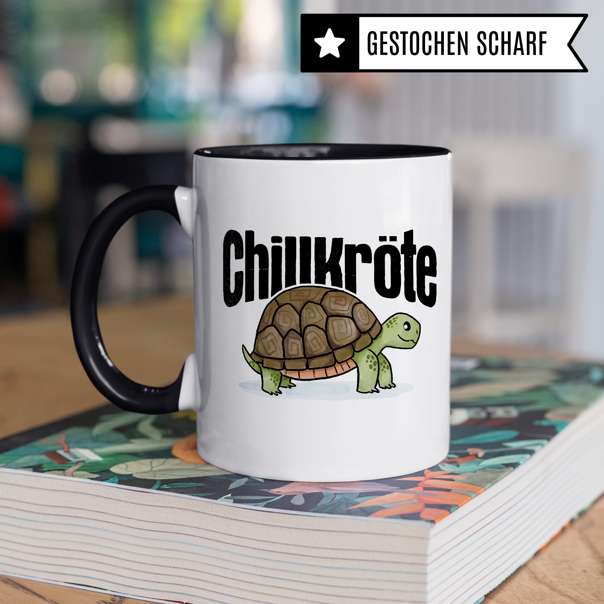 Chillkröte Tasse lustige Kaffeetasse mit Spruch Kaffee-Becher witzig Schildkröte Teetasse Humor Faulpelz Tasse