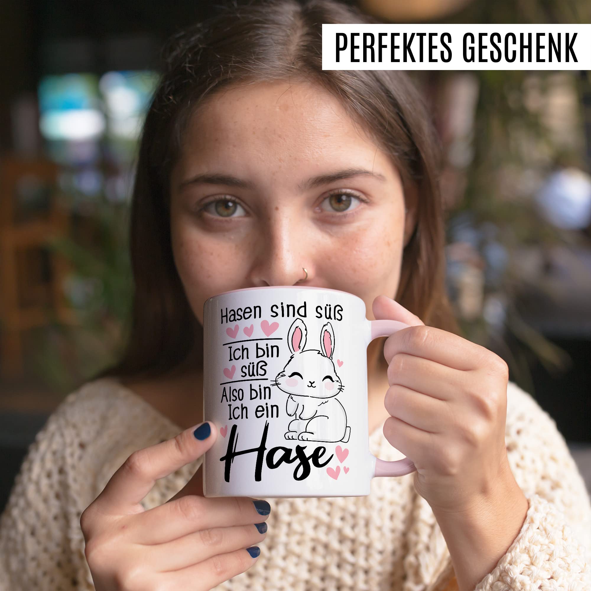 Hasen Tasse mit Spruch lustig Kaffeetasse mit Tier Witz Kaninchen Kaffee-Becher Häschen Humor Geschenk Hasen sind süß Ich bin süß Spruch Teetasse Haustier Feldhase Langohr Halter