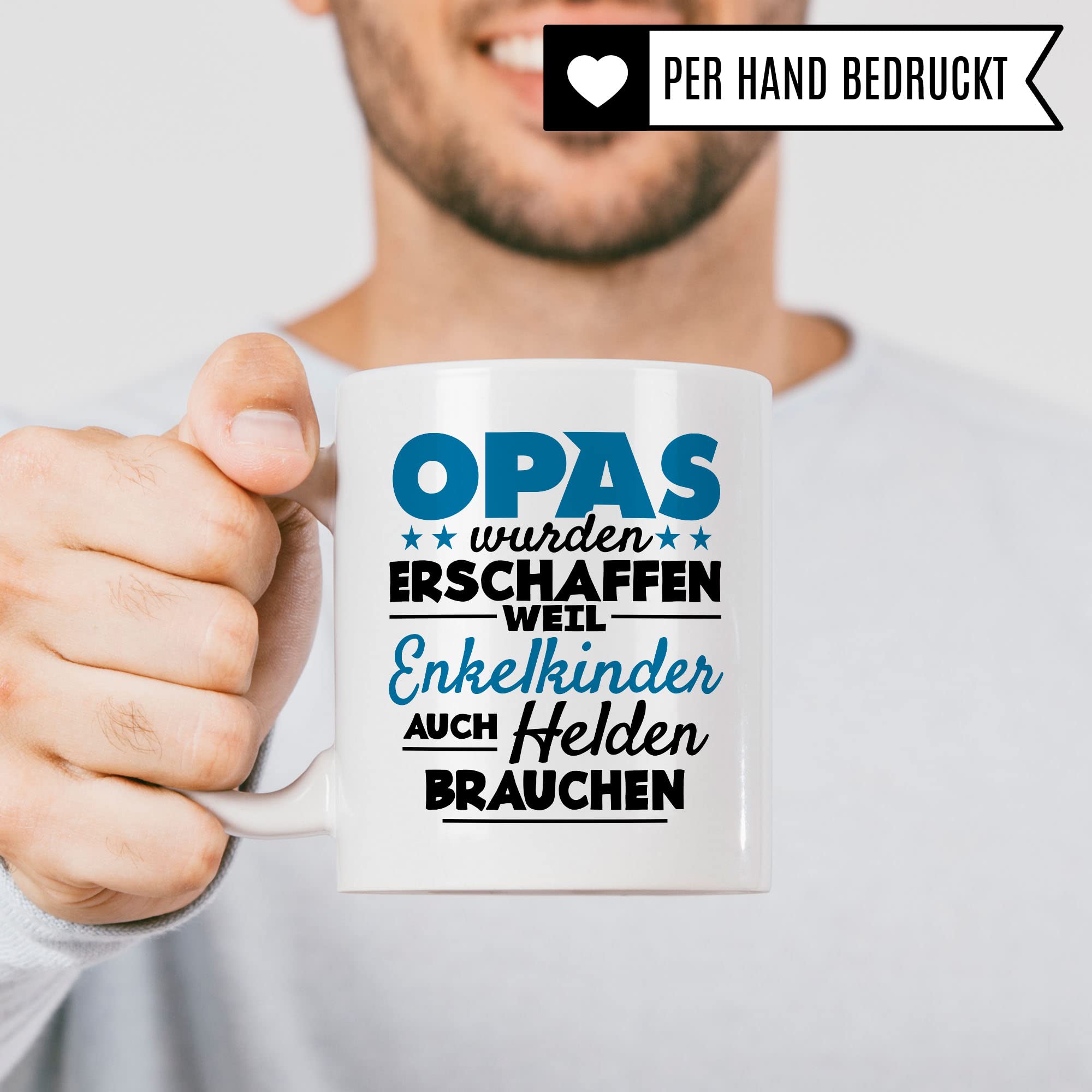 Opa Tasse - Opas wurden erschaffen weil Enkel-Kinder auch Helden brauchen - Geschenk Großvater Enkelkinder schöner Spruch Geschenkidee Enkel Kaffee-Becher