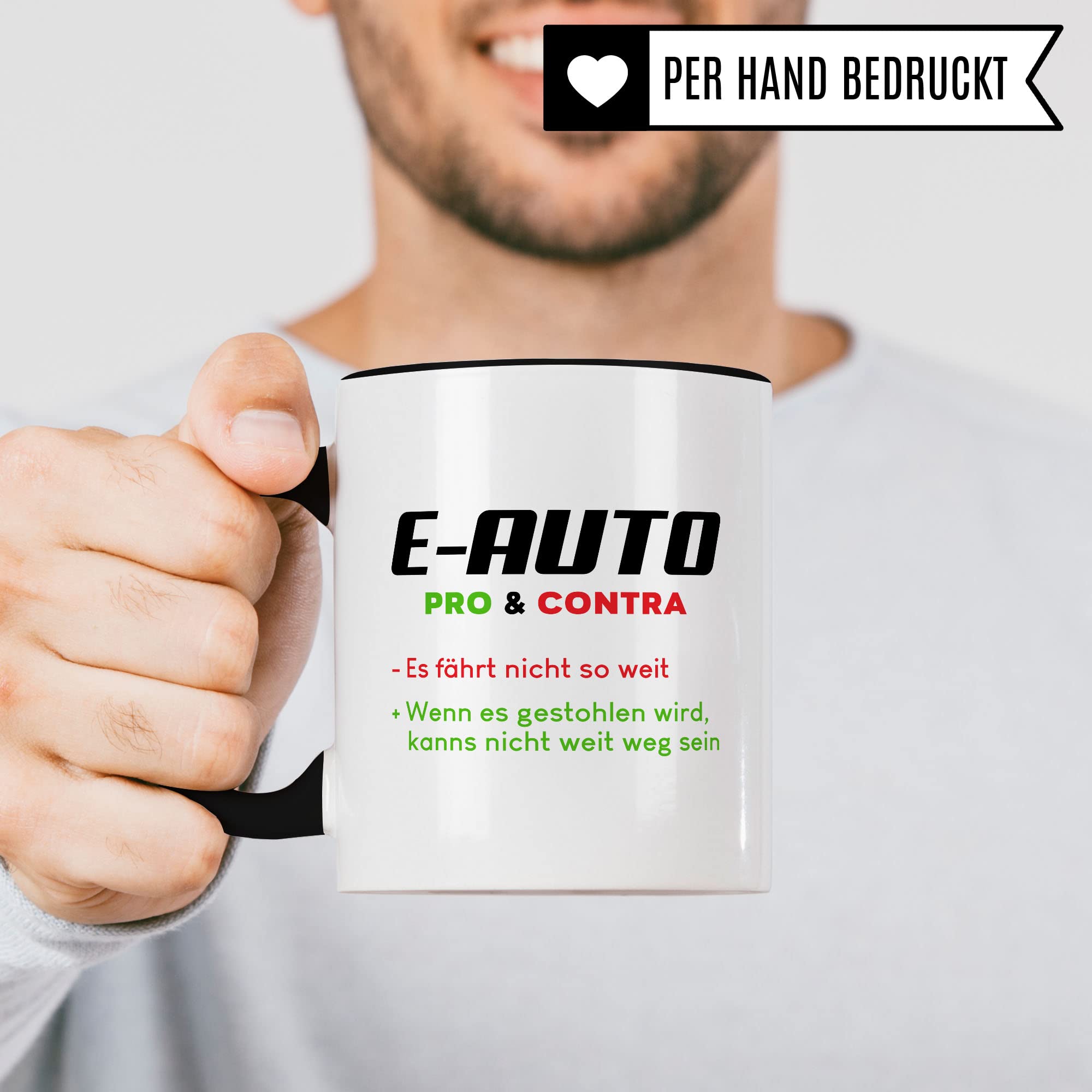 E-Auto Tasse Geschenkidee Kaffeetasse Humor Witz Geschenk für Elektroauto Fahrer Kaffeebecher Elektro Becher