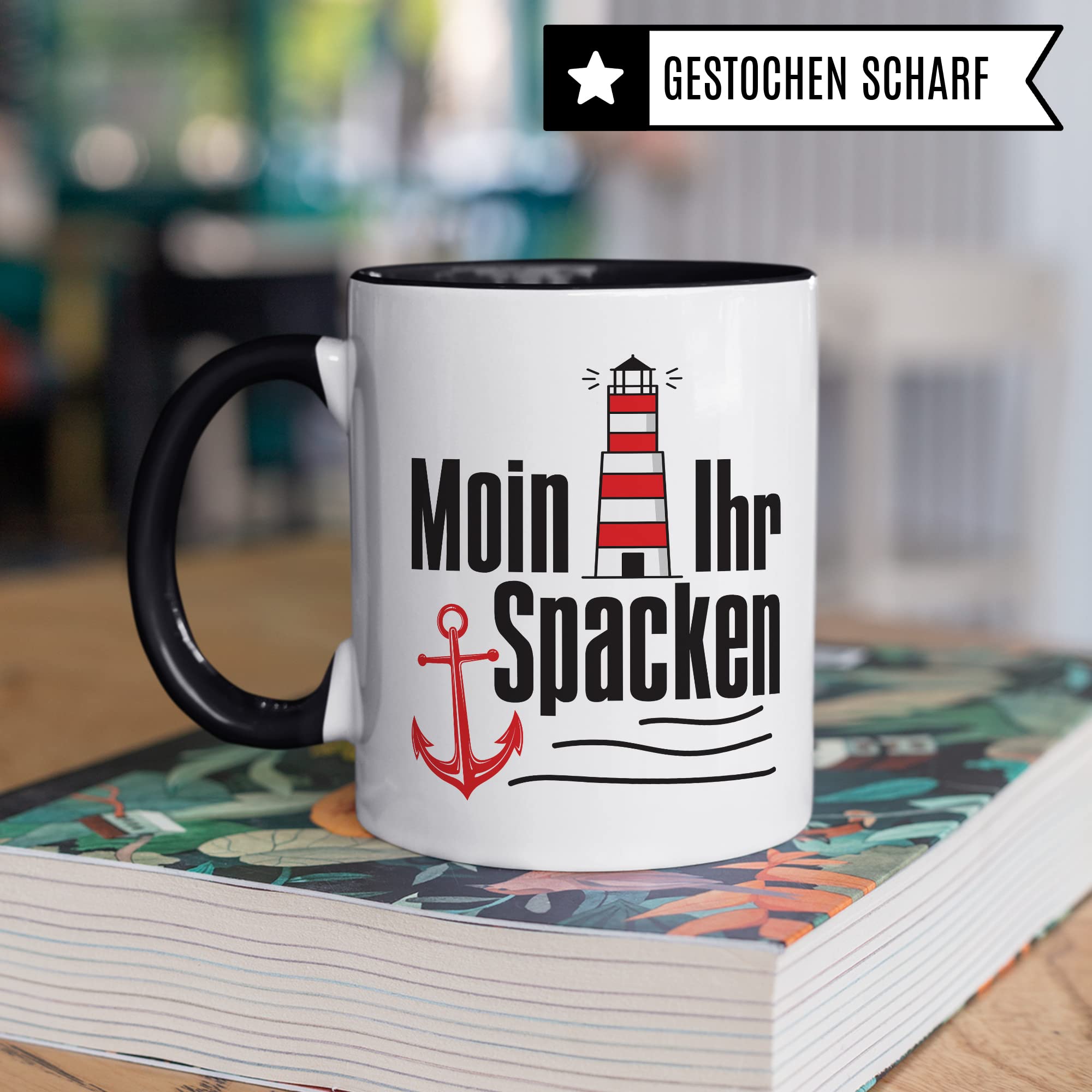 Moin ihr Spacken Tasse Kaffee-Tasse Geschenkidee für Norddeutsche Norddeutschland Meer Nordsee Ostsee Kaffeebecher