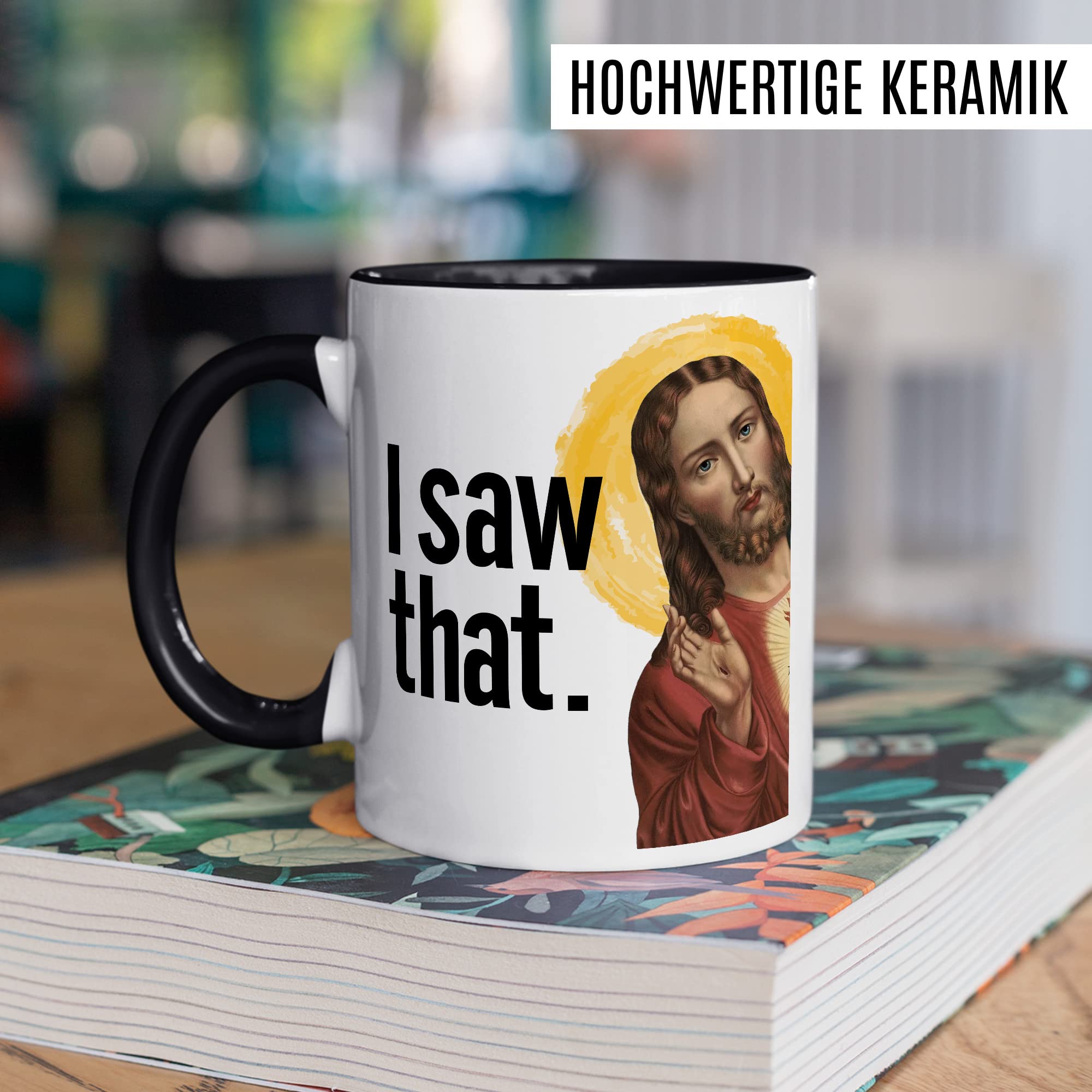 Jesus Tasse Meme Geschenkidee Humor Kaffeetasse mit lustigen Spruch Geschenk für Kollege Kaffeebecher Christus Peeking Becher