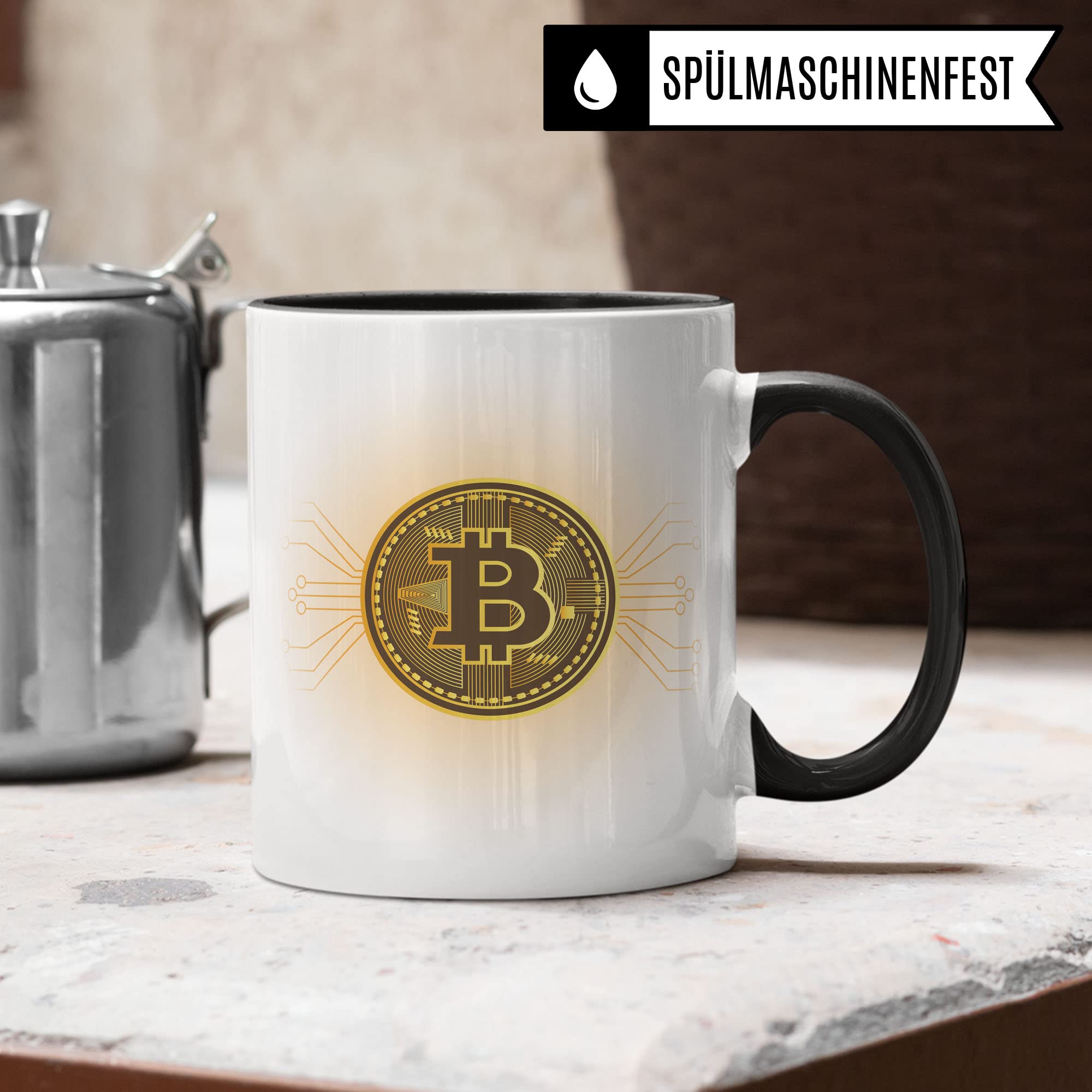 BTC Tasse Geschenk Bitcoin Kaffeetasse Geschenkidee für Investor Kaffeebecher Krypto Währung Becher
