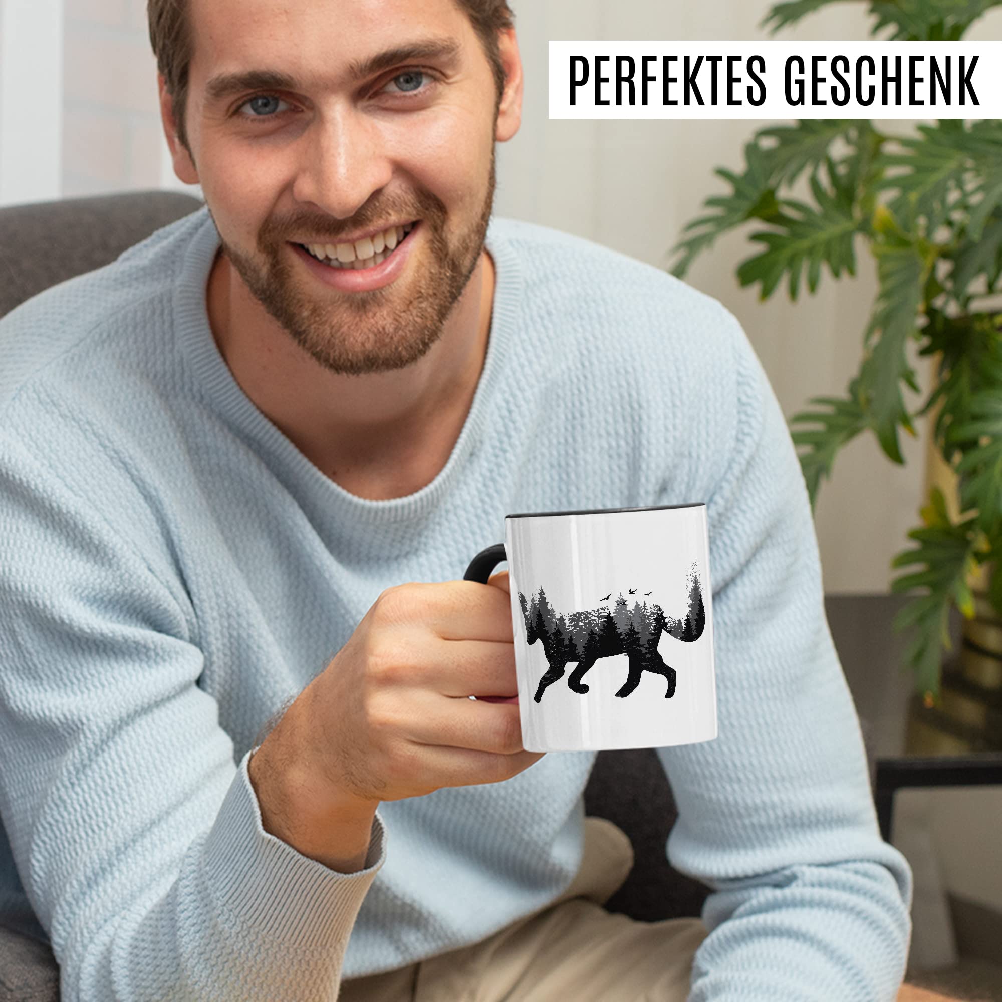 Tasse Fuchs hochwertiges Design, Geschenk Fuchs-Fans Motiv, Rotfuchs Geschenk-Idee Kollegen Freundin Freund Kaffeetasse, Fuchs Wald-Tiere Wald-Motiv Jäger Naturliebhaber Kaffee-Becher