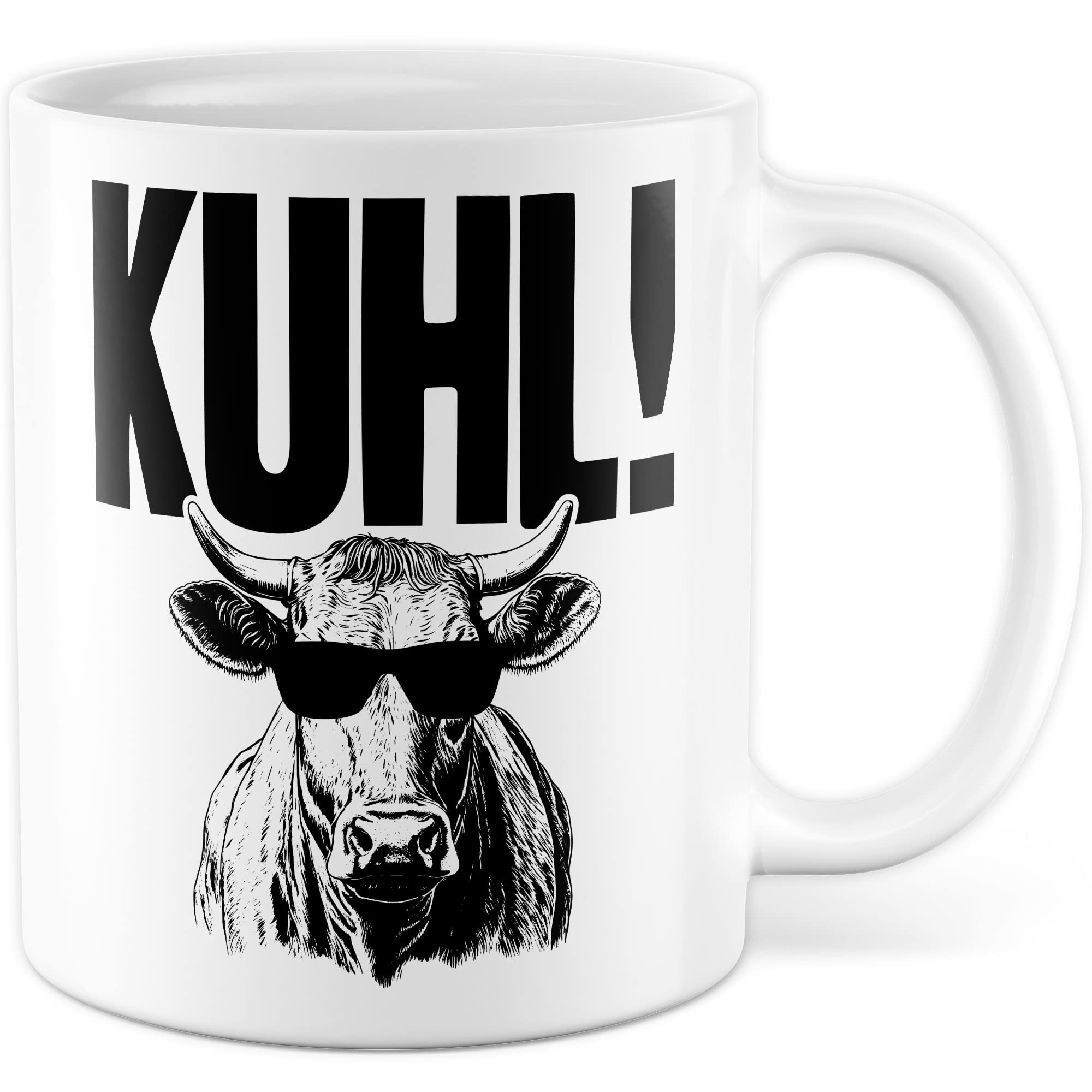 KUHL Tasse mit Spruch witzige Kaffeetasse mit Kuh Motiv Humor Geschenk Geschenkidee Kollegen Büro Kaffee-Becher lustig Freundin Kühe Sonnen Brille Cool Wortwitz Schreibfehler