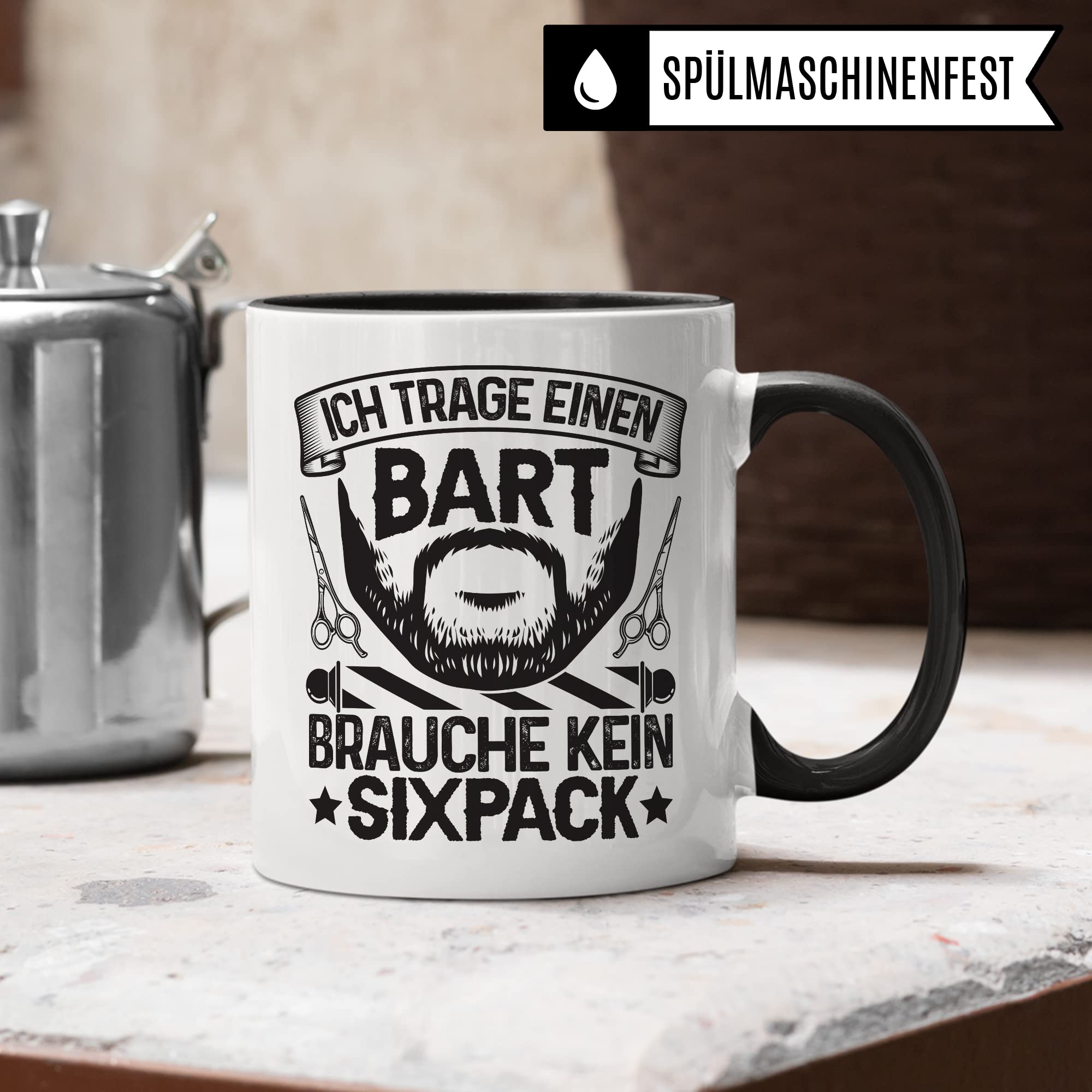 Bartträger Tasse, Ich trage einen Bart - brauche kein Sixpack, Bart Geschenkidee, lustiger Spruch Mann mit Bart, Geschenk Kollegen Freund Kumpel Kaffee-Becher