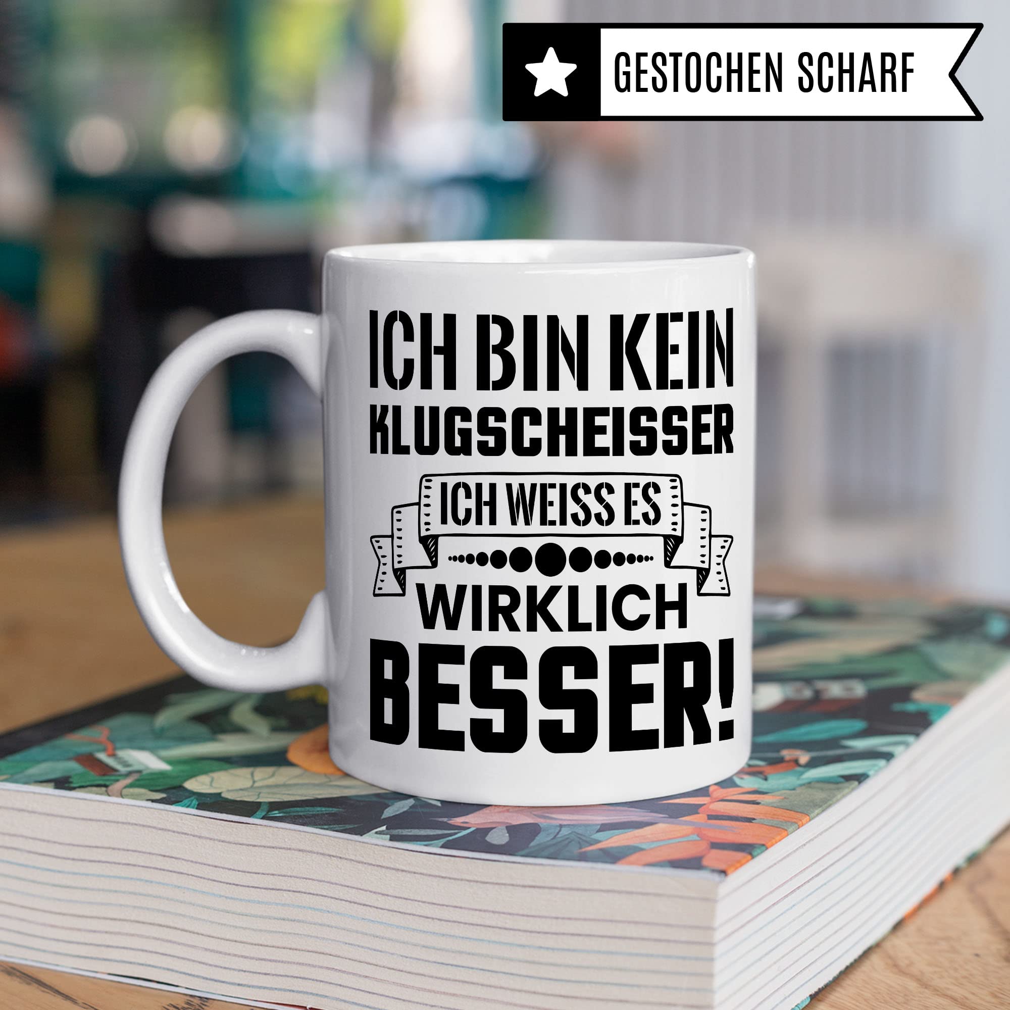 Klugscheisser Tasse, Kaffeetasse Geschenk für Besserwisser, Kaffebecher mit Spruch lustig, Teen Geschenk, Kaffeetasse Humor Witz Geschenk für Kollege, Kollegin Teetasse