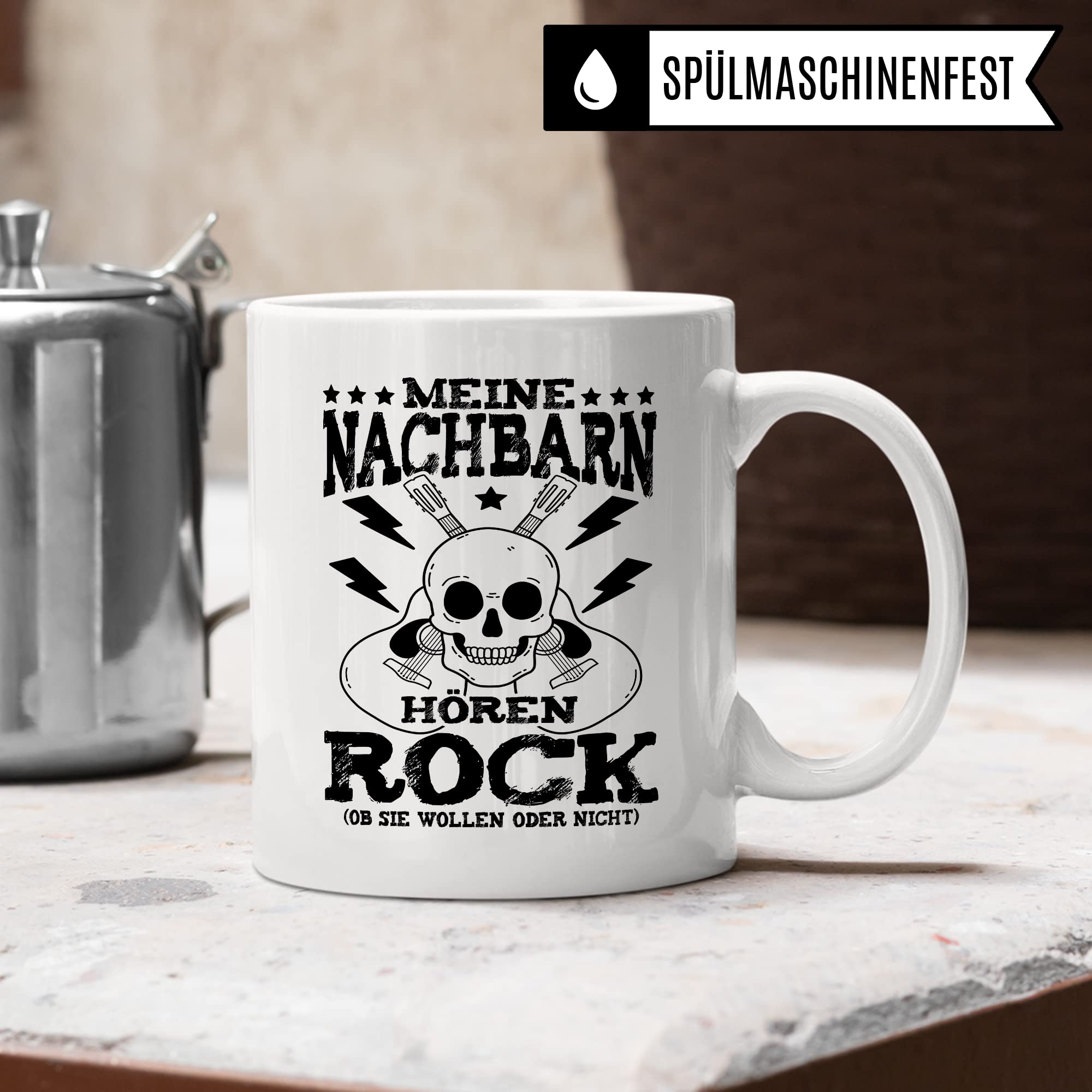 Rock Tasse Rocker Kaffeetasse Metal Fan Geschenkidee Kaffee-Becher Geschenk Spruch lustig Humor Teetasse Witz Meine Nachbarn hören Rock