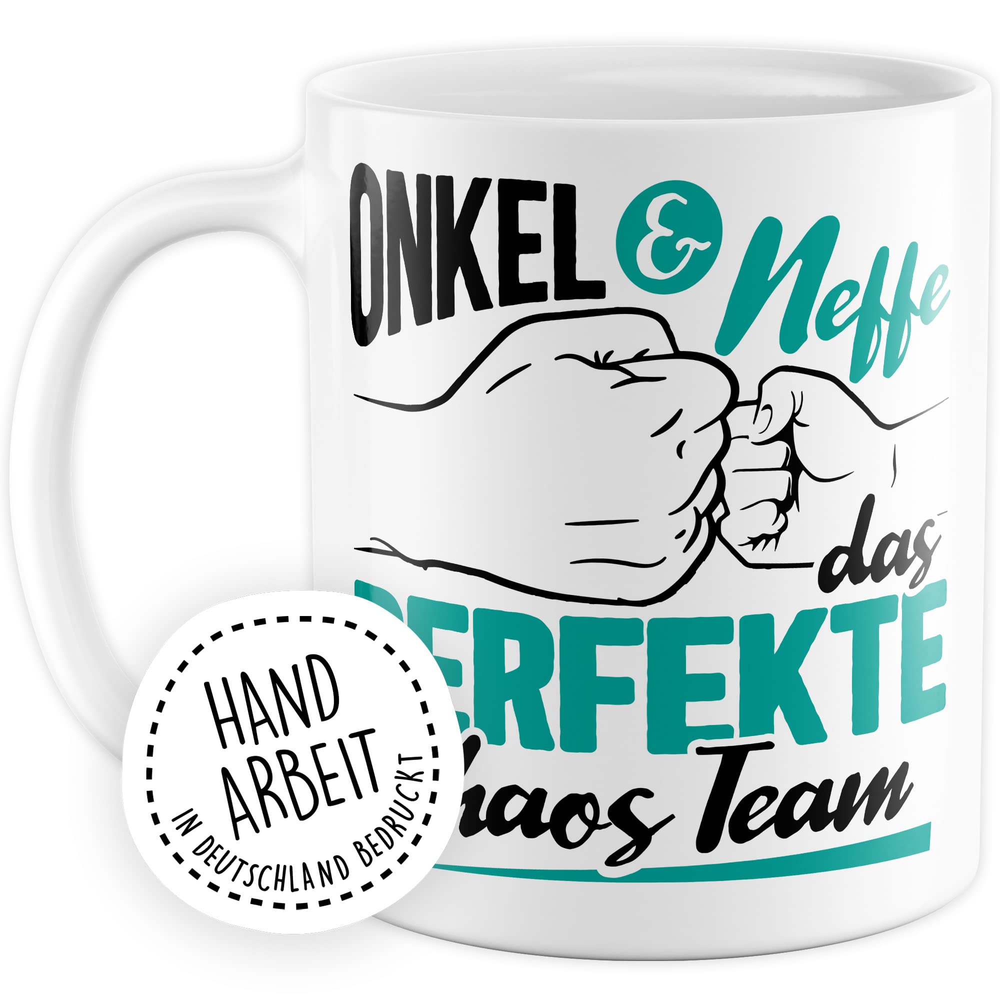 Onkel Tasse Neffe Geschenk lustig Chaos-Team Bruder Kaffeetasse Nichte Kaffee-Becher Geschenkidee Familie Humor Geschwister Patenonkel Pate Patenkind