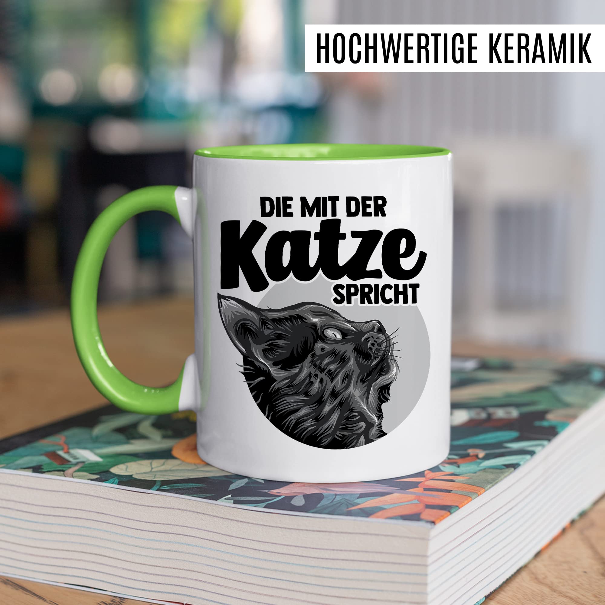 Tasse Katze Geschenk, Die mit der Katze spricht Geschenkidee Kaffeetasse mit Spruch lustig Kaffee-Becher Katzen Katzen-Liebhaber Teetasse Katzen-Motiv