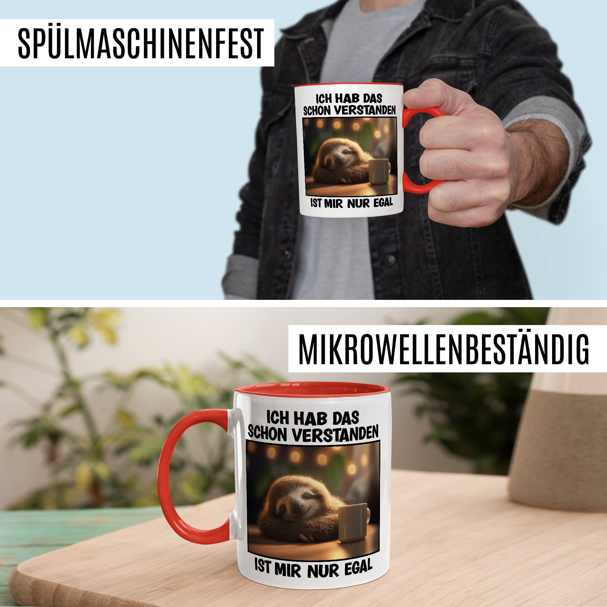 Faultier Tasse Ist mir Egal Geschenk Humor Kaffeetasse mit lustigen Spruch Büro Kaffeebecher Kollegin Geschenkidee Optimisten Teetasse