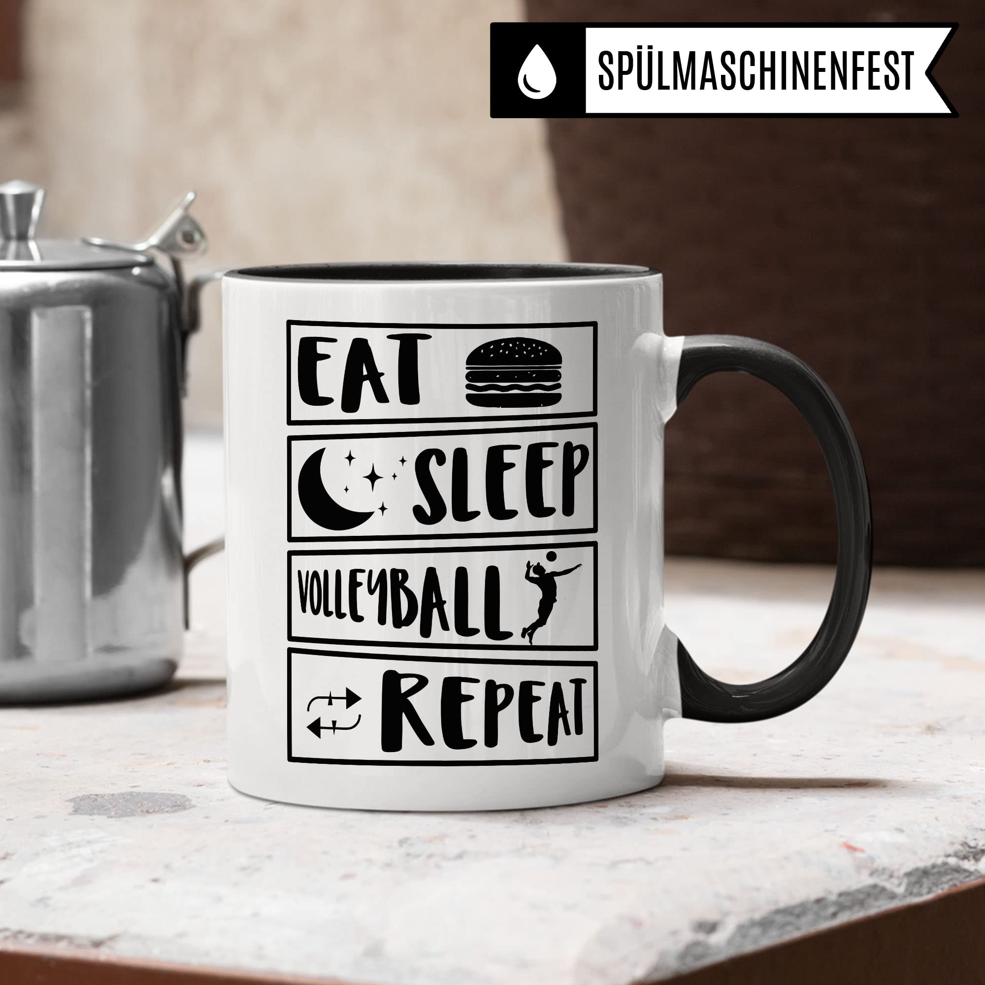 Volleyball Tasse Geschenkidee Kaffeetasse Humor Witz Geschenk für Volleyballspieler Kaffeebecher Beachball Becher