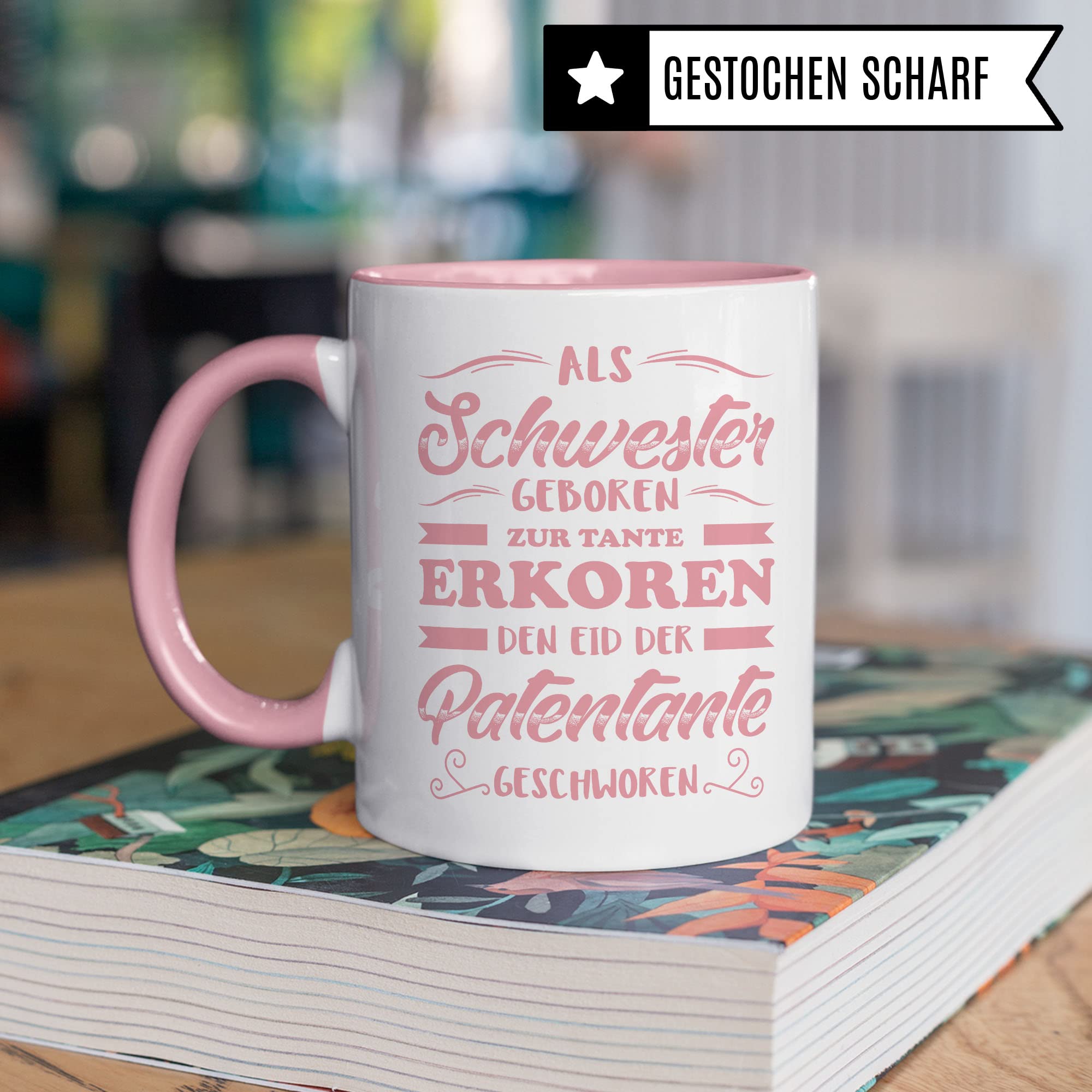 Patentante Tasse Geschenkidee Schwester Kaffeetasse Humor Witz Geschenk für Tante Kaffeebecher Patin Becher