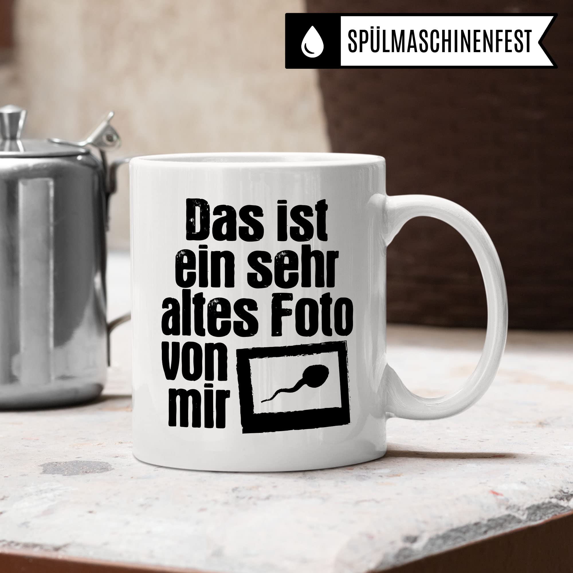 Lustige Tasse mit Spruch, Das ist ein sehr altes Foto von mir Spruch, Geschenk für Lehrer Kollegen Arbeiter, Kaffeetasse lustig, Sarkasmus, sarkastische Spruch Humor Witz Geschenkidee