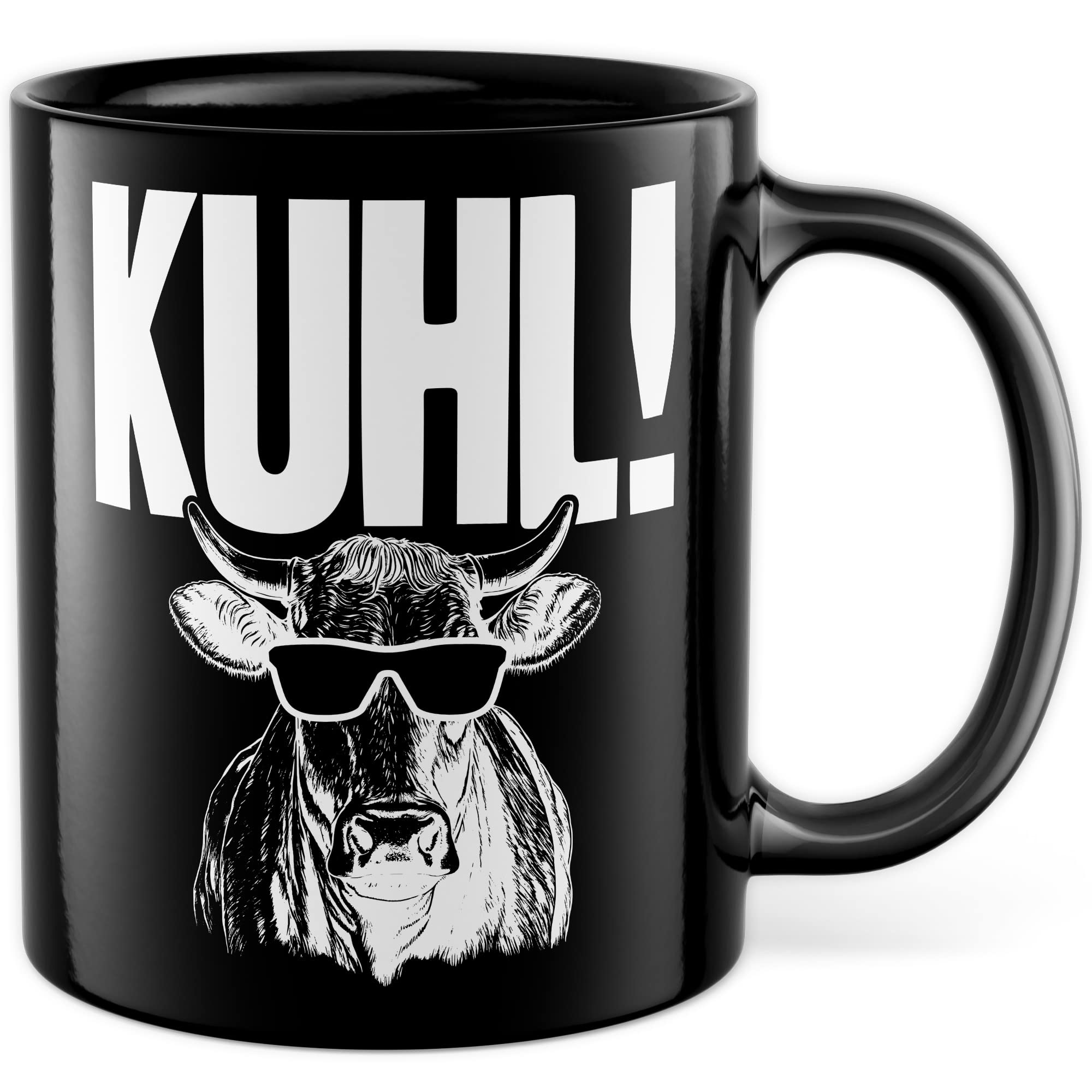 KUHL Tasse mit Spruch witzige Kaffeetasse mit Kuh Motiv Humor Geschenk Geschenkidee Kollegen Büro Kaffee-Becher lustig Freundin Kühe Sonnen Brille Cool Wortwitz Schreibfehler