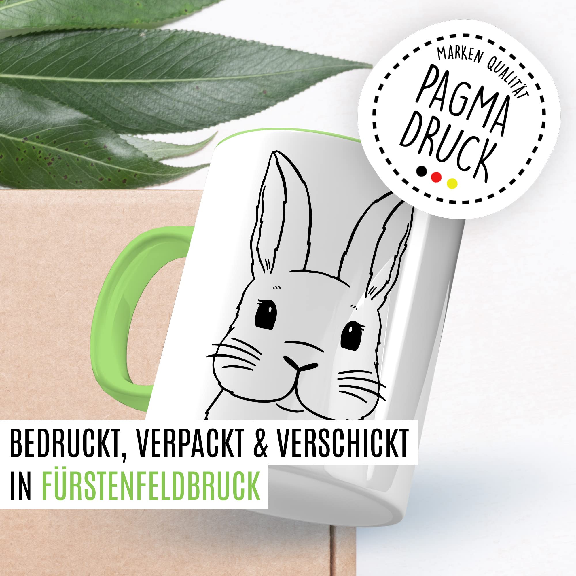 Kaninchen Tasse Hasen Bild süße Kaffeetasse mit Tier Motiv Karnickel Kaffee-Becher Häschen Humor Geschenk Spruch Teetasse Haustier Hase Langohr Halter cute Kaninchen Zeichnung