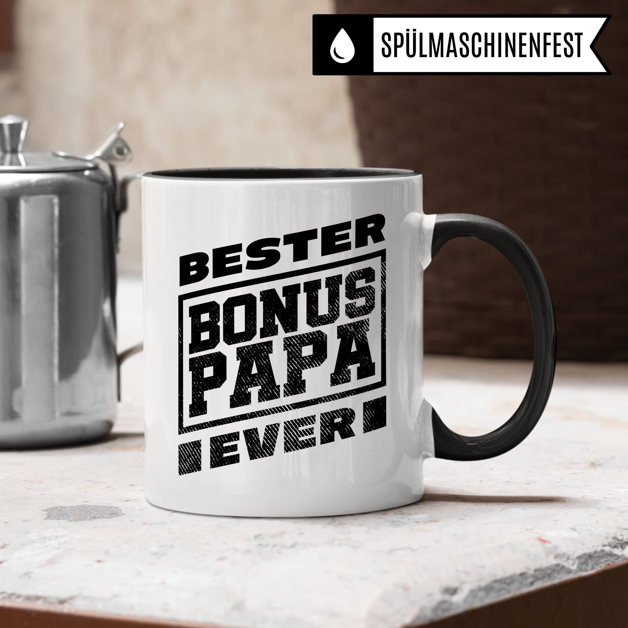 Bonuspapa Tasse Geschenkidee Papa Kaffeetasse Geschenk für Stiefvater Kaffeebecher Stiefpapa Becher