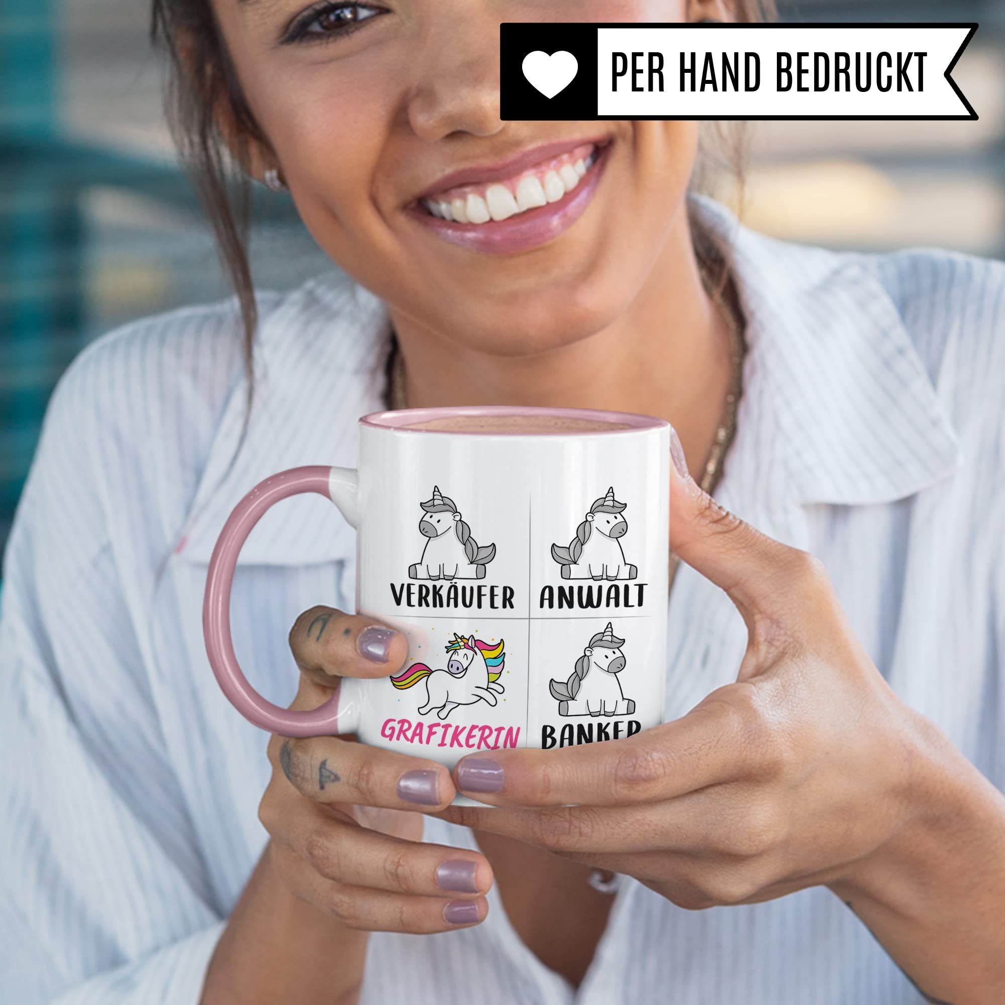 Tasse Grafikerin lustig, Grafikerin Geschenk, Spruch Grafikdesign Kaffeebecher Geschenkidee, Kaffeetasse Beruf Grafikdesignerin Einhorn Frauen Teetasse Becher