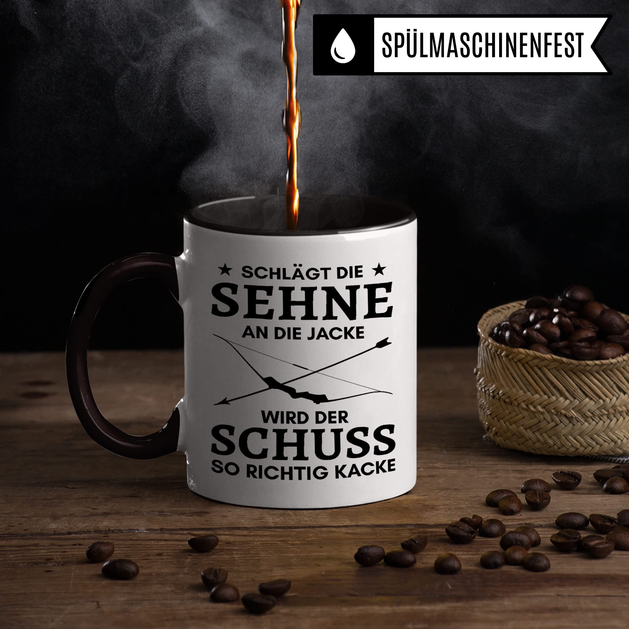 Bogenschießen Tasse, Bogensport Geschenk lustig Motiv, Pfeil und Bogen Geschenkidee Pfeilbogen Kaffeebecher Teetasse, Sportschütze Kaffeebecher