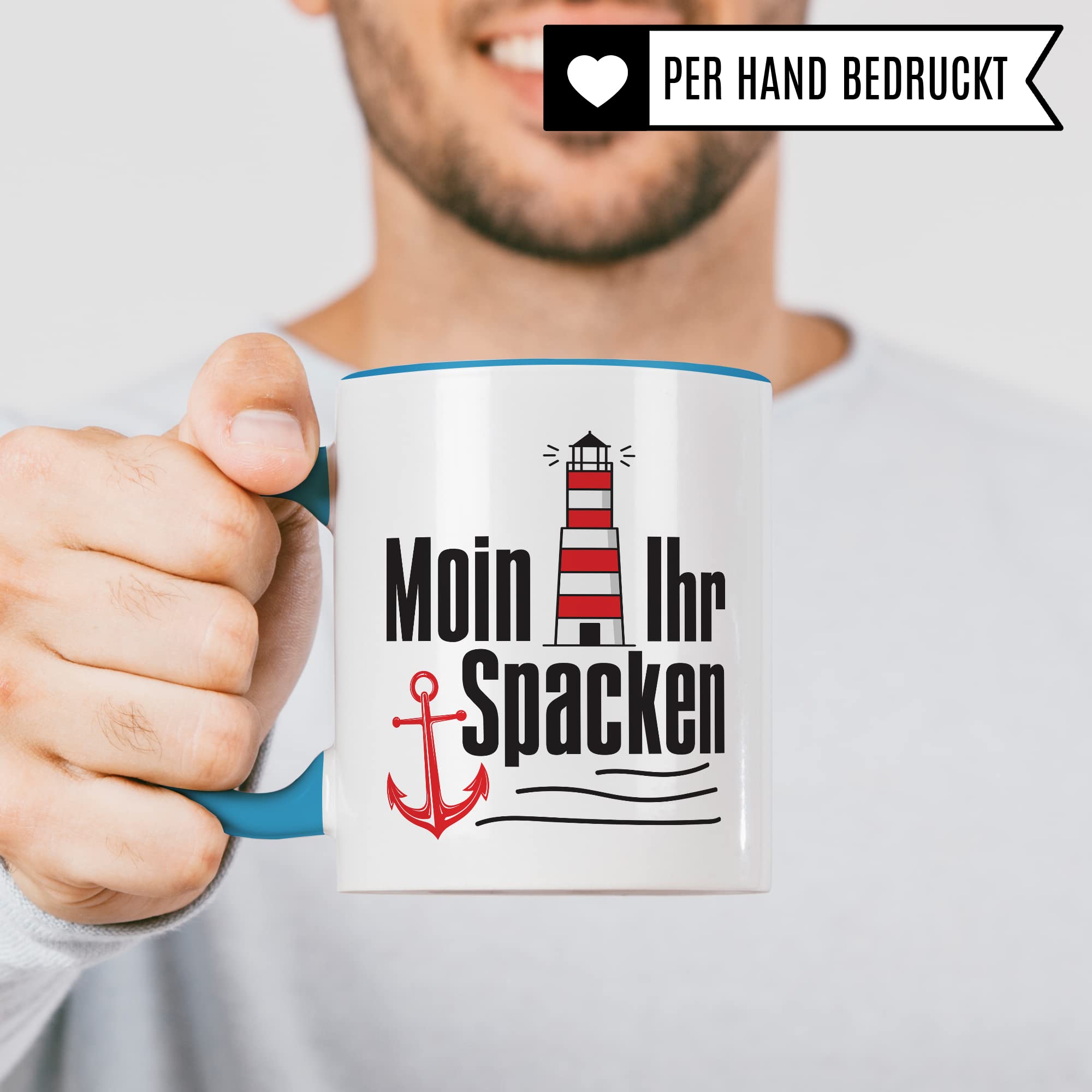 Moin ihr Spacken Tasse Kaffee-Tasse Geschenkidee für Norddeutsche Norddeutschland Meer Nordsee Ostsee Kaffeebecher