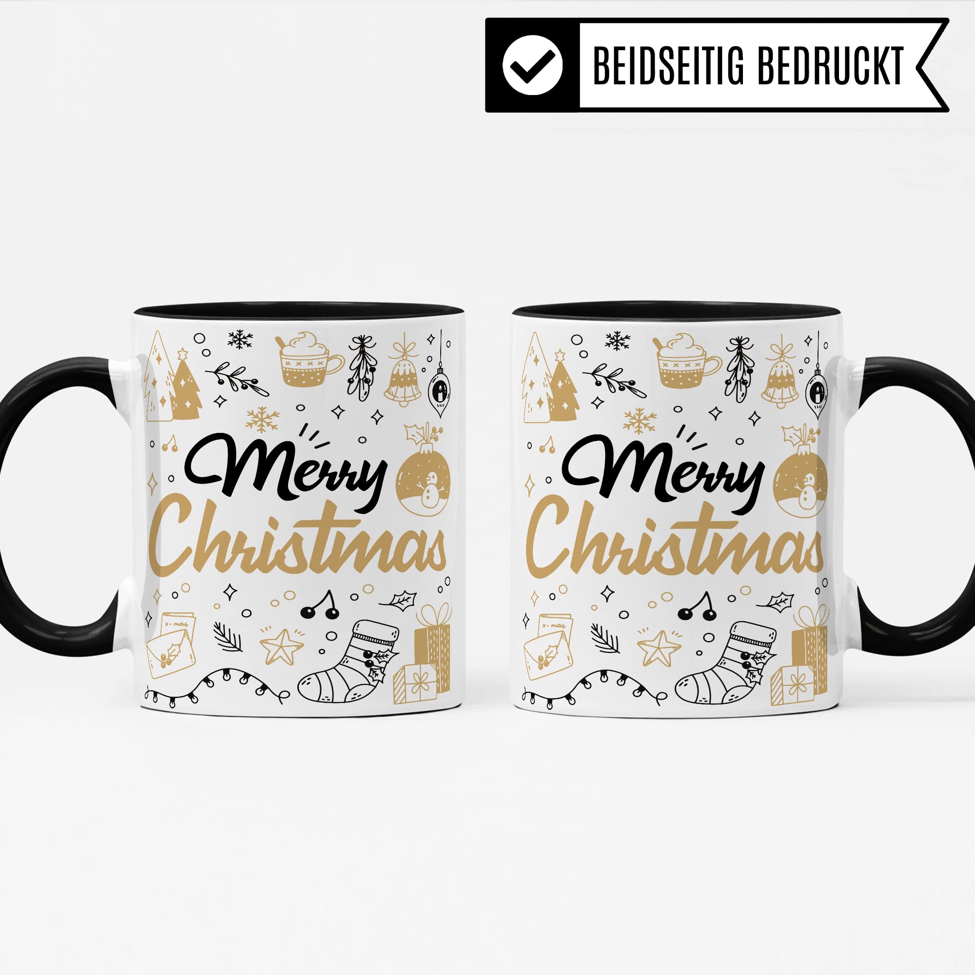 Merry Christmas Tasse Weihnachten Kaffeetasse xmas Geschenk Kollegen Geschenkidee Mama Advent Glühwein-Becher Tee Oma Deko Winter weihnachtlich Rot Gold Amerikanisch