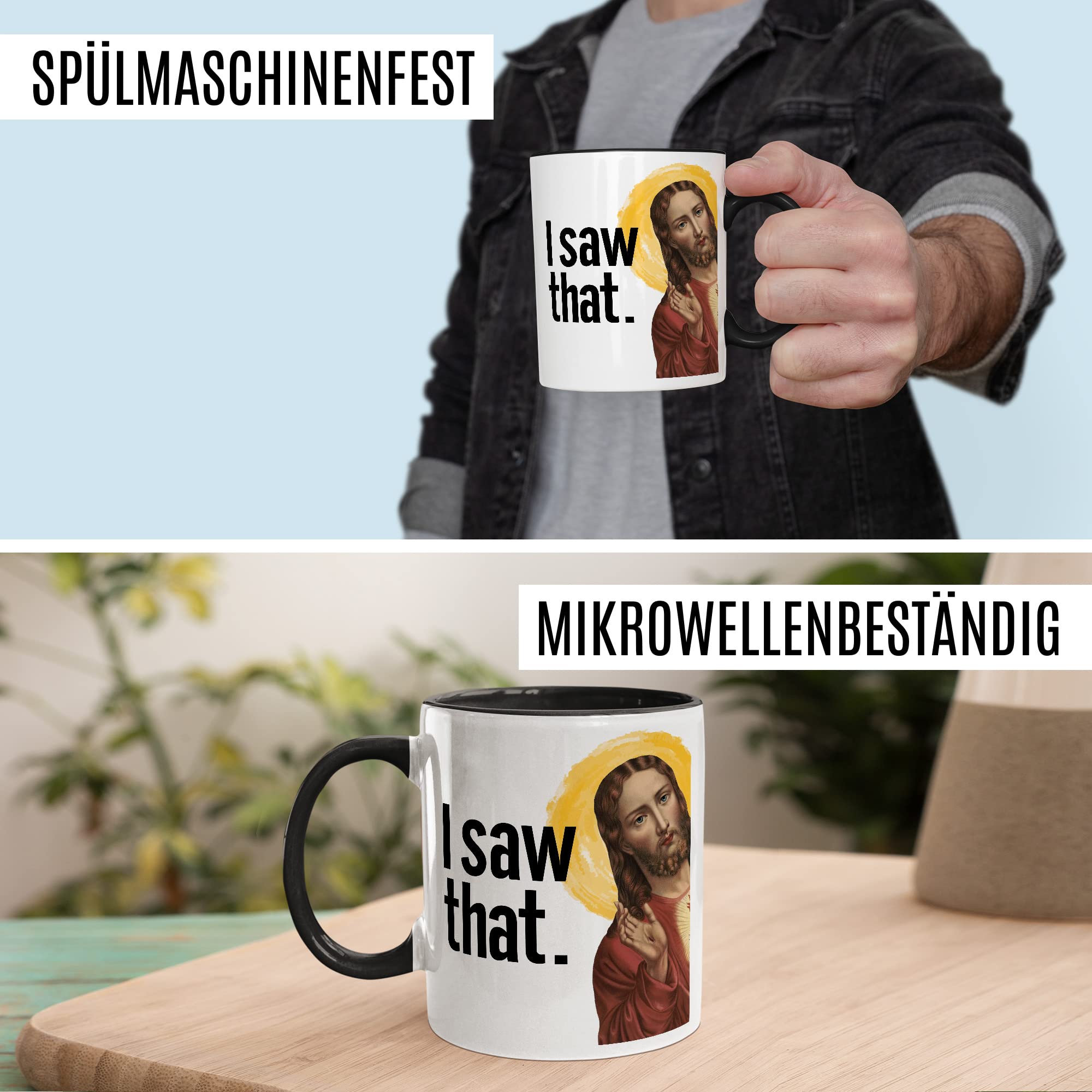 Jesus Tasse Meme Geschenkidee Humor Kaffeetasse mit lustigen Spruch Geschenk für Kollege Kaffeebecher Christus Peeking Becher