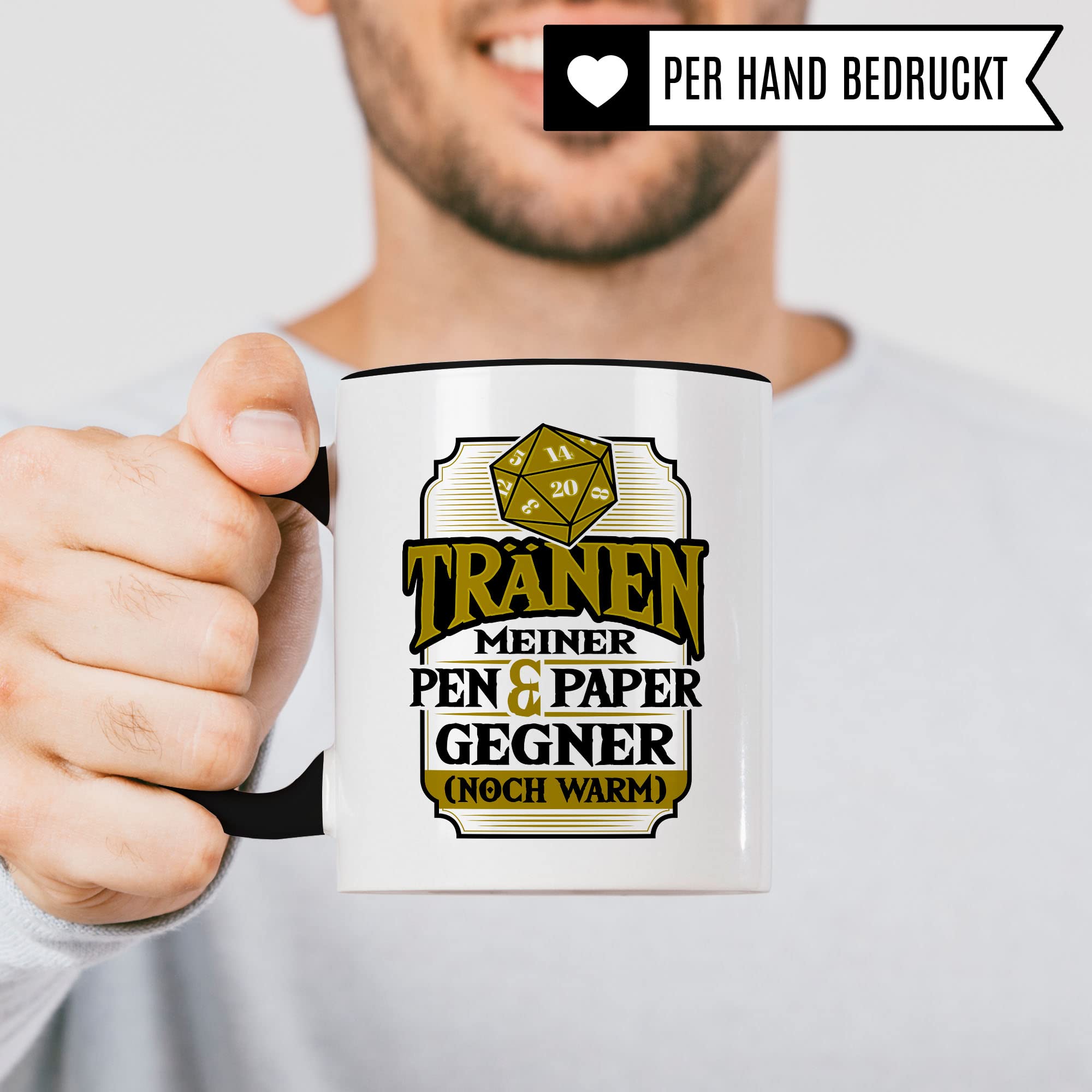 DnD Roleplay Tasse, Tränen meiner Pen & Paper Gegner (noch warm) Spruch, Rollenspiel Spruch D20 Dice Geschenk, Pen & Paper Tabletop D20 Motiv - RPG Dungeon Kaffee-Becher Geschenkidee