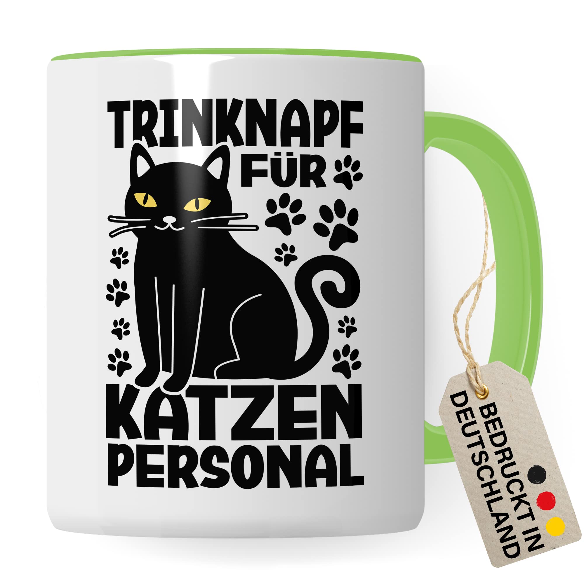 Katzen Tasse Kaffeetasse Humor Kaffee-Becher mit Spruch Katze Witz Katzenmama Trinknapf für Katzenpersonal Trinknapf Geschenk Geschenkidee für Katzenliebhaber Katzentasse Tasse fürs Büro