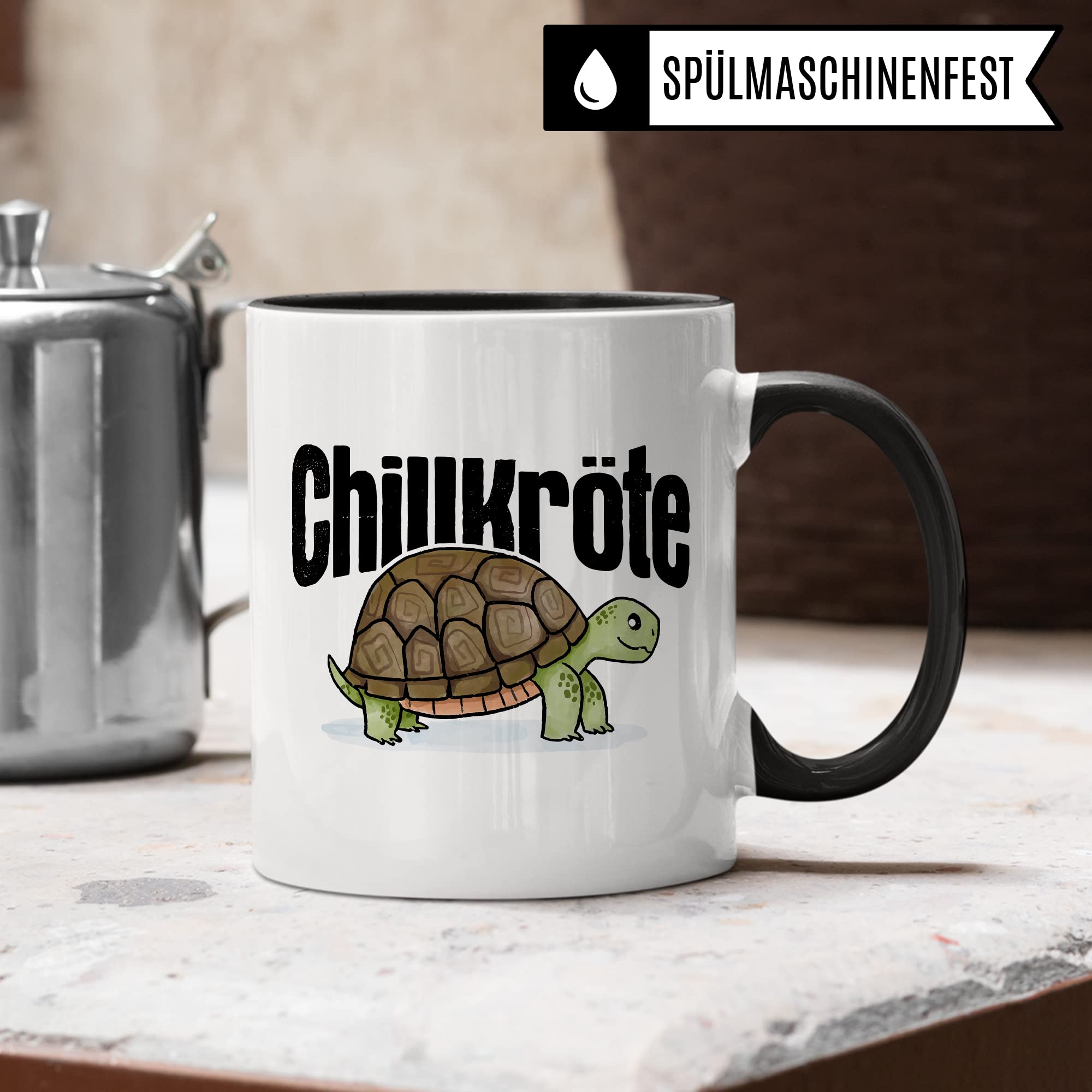 Chillkröte Tasse lustige Kaffeetasse mit Spruch Kaffee-Becher witzig Schildkröte Teetasse Humor Faulpelz Tasse