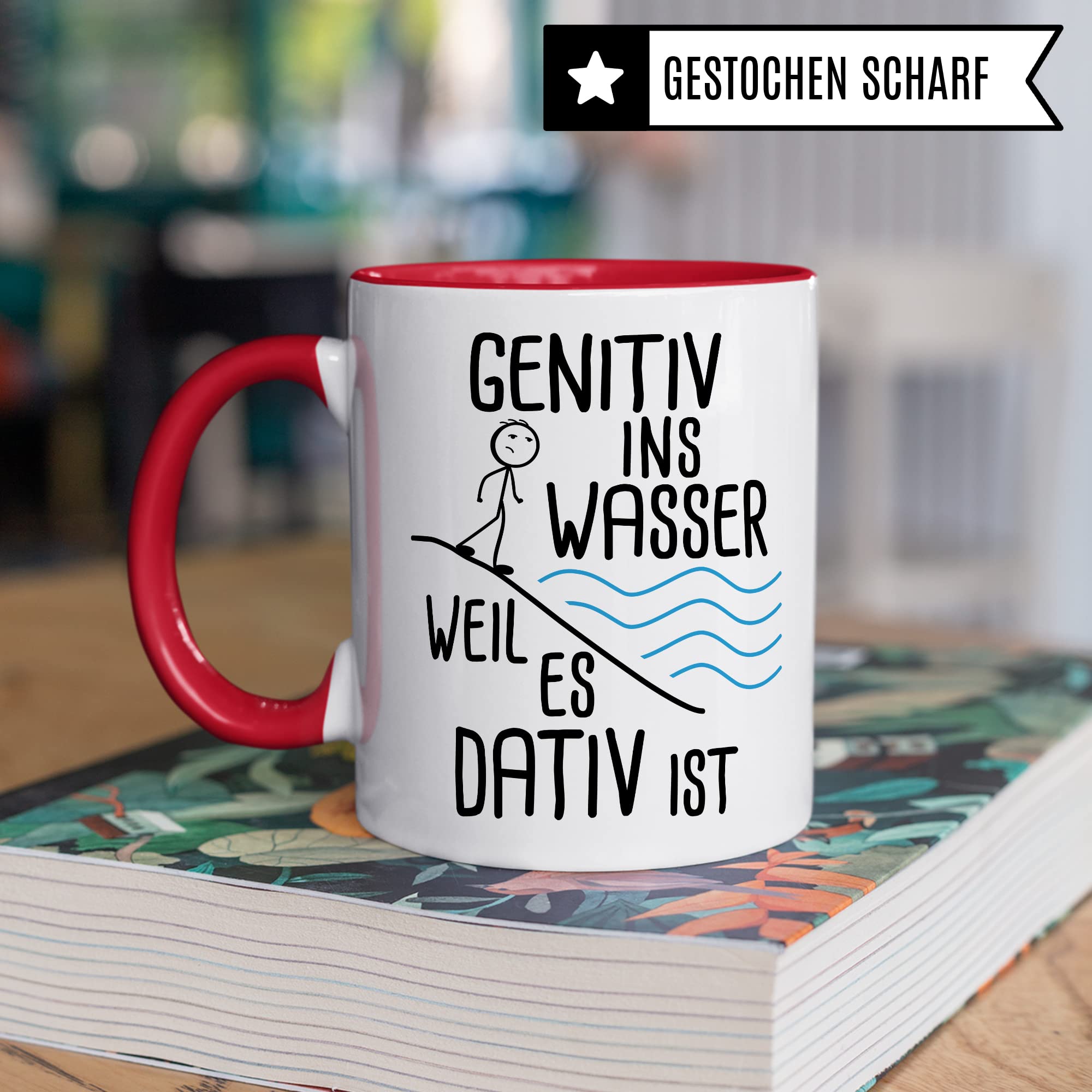 Grammatik Tasse, Genitiv ins Wasser weil es Dativ ist Geschenk Kaffee-Becher Geschenkidee Lehrer Tasse mit Spruch lustig Grammatik Deutsch Dativ Genitiv Kaffeetasse Teetasse Germanist