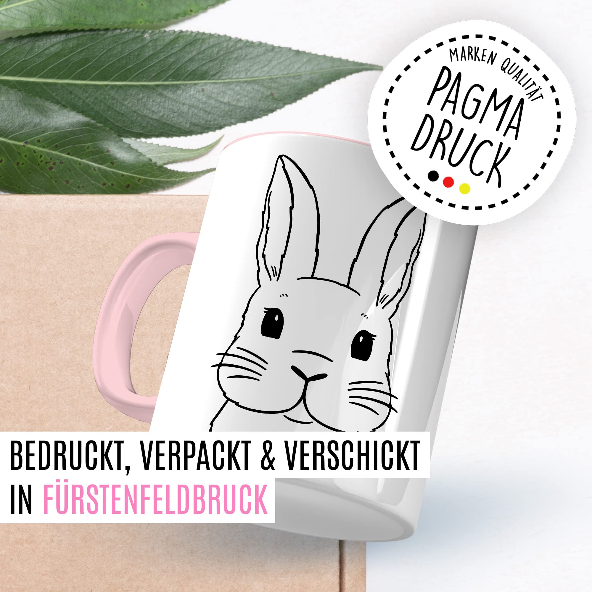 Kaninchen Tasse Hasen Bild süße Kaffeetasse mit Tier Motiv Karnickel Kaffee-Becher Häschen Humor Geschenk Spruch Teetasse Haustier Hase Langohr Halter cute Kaninchen Zeichnung