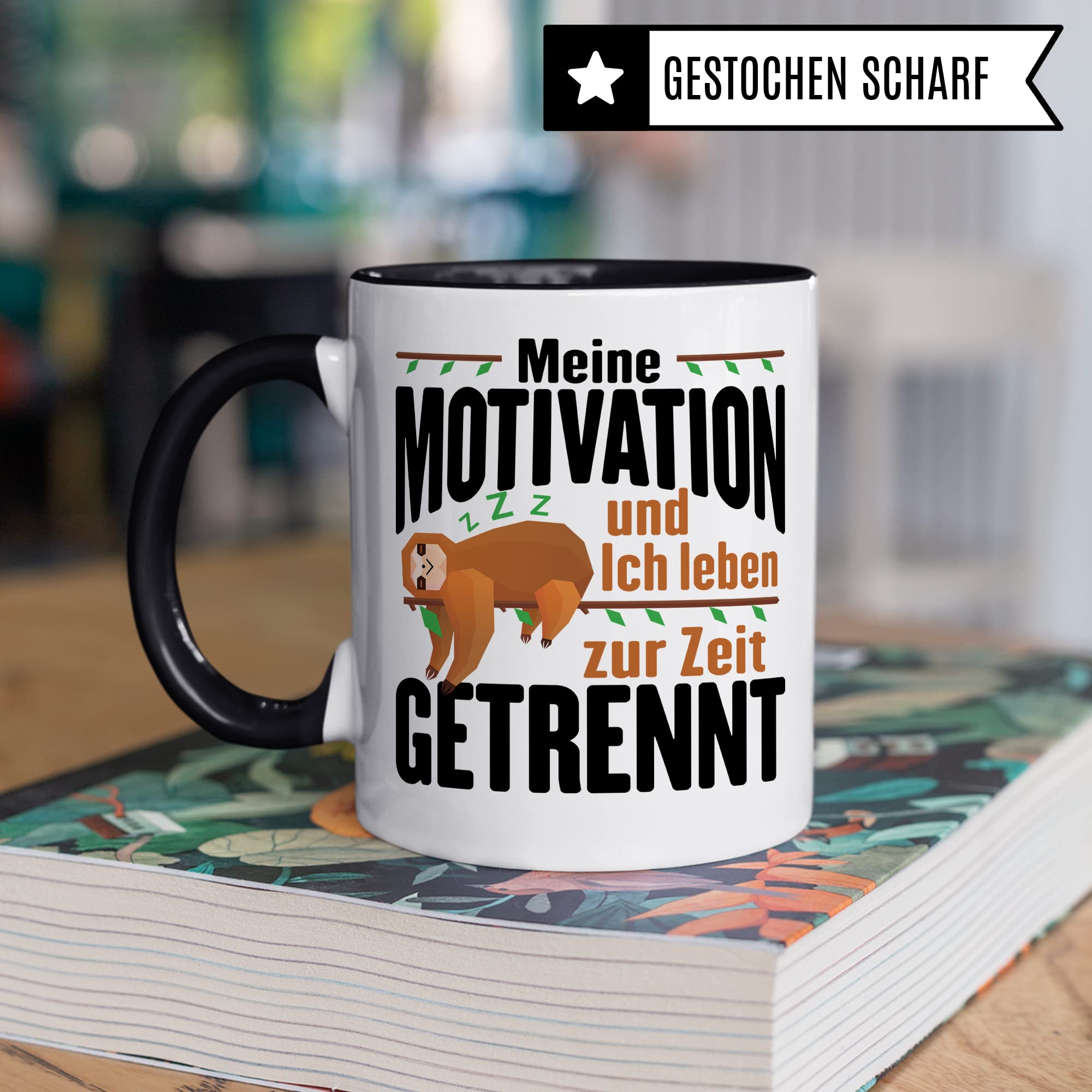 Lustige Tasse, Meine Motivation und Ich leben zur Zeit getrennt Spruch, Faultier Motiv Geschenk Büro, lustiger Spruch Beruf, Kollegen Geschenkidee, Kaffeetasse