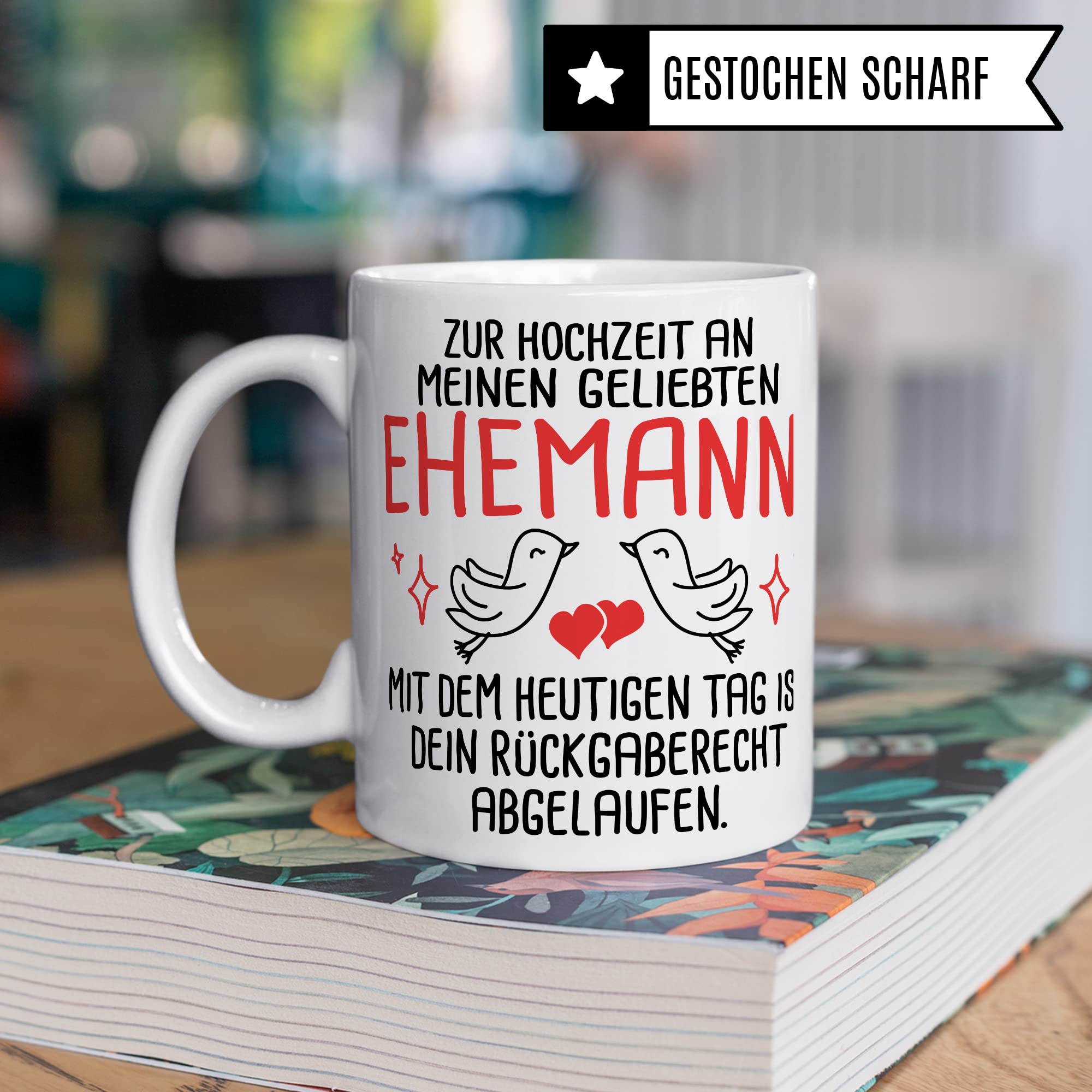 Tasse Ehemann Geschenk, Zur Hochzeit an meinen geliebten Ehemann Geschenkidee Frau Kaffee-Becher Kaffeetasse mit Spruch lustig Hochzeit Trauung Ehepartner Ehegatte