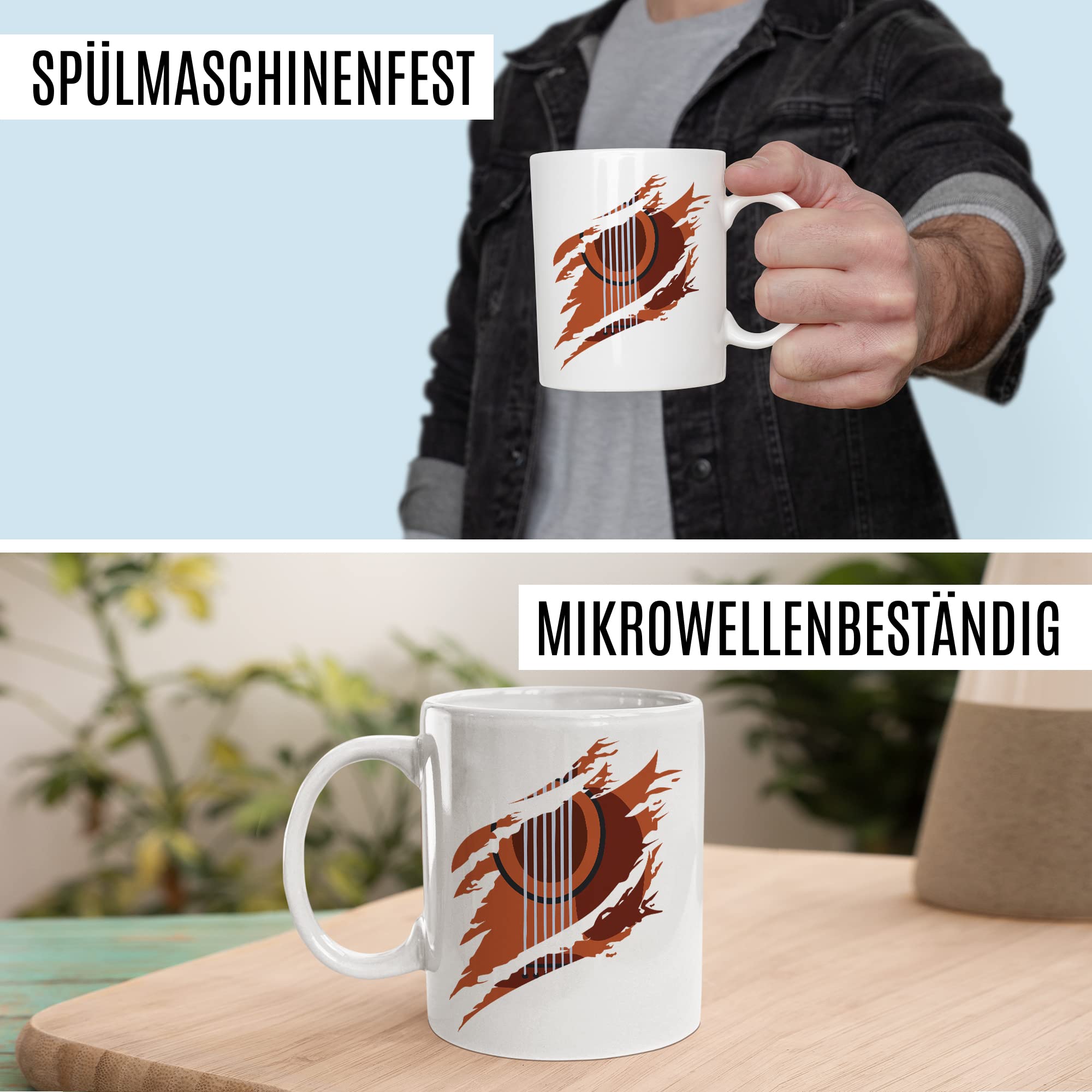 Gitarre Tasse Geschenk Gitarre-Motiv Geschenkidee Gitarrist Kaffee-Becher Kaffeetasse Gitarristin Teetasse Musiker Instrument Akustikgitarre E-Gitarre