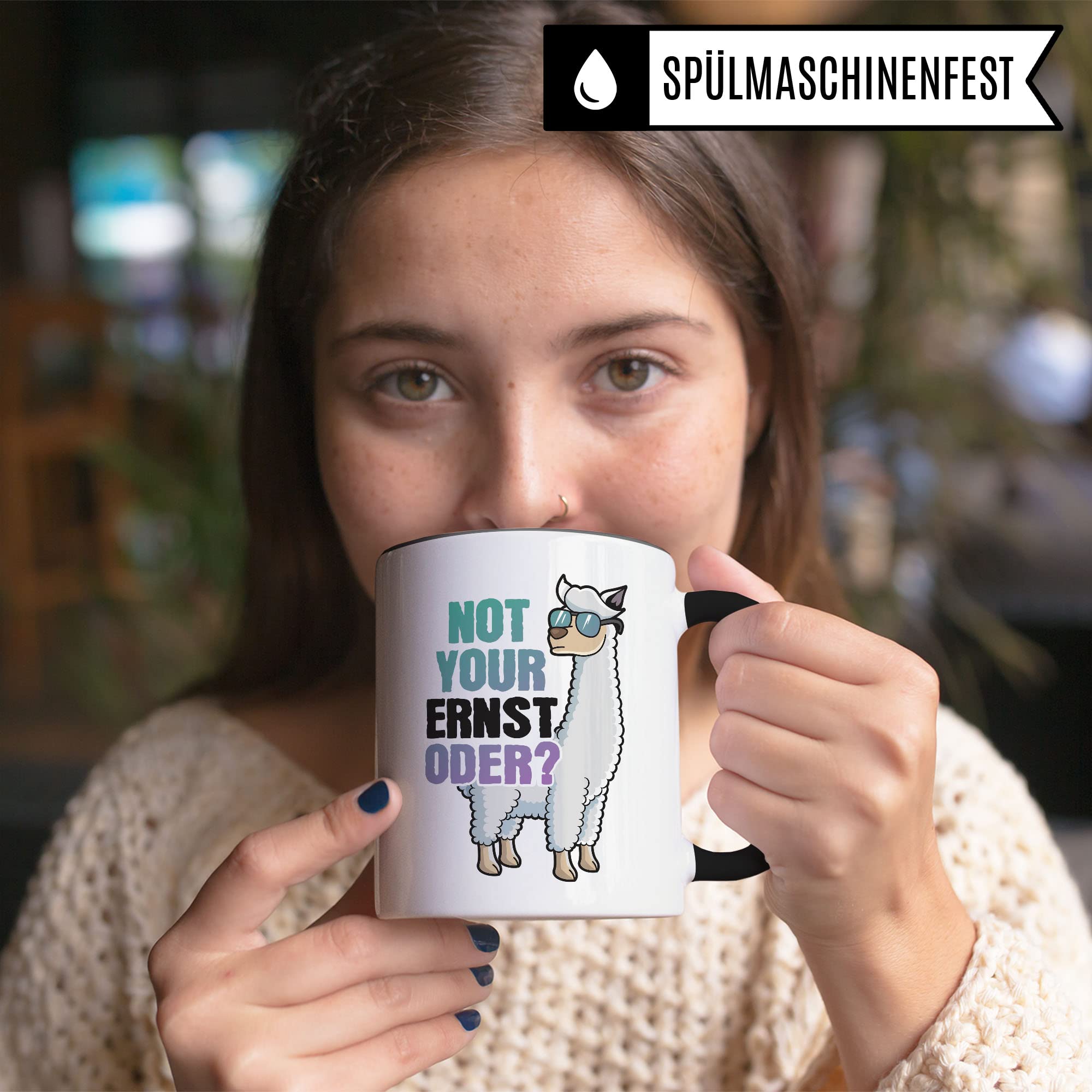 Tasse Alpaka-Motiv, Not your ernst oder? Spruch, Süßes Geschenk Alpakaliebhaber, süße Alpaka-Tasse Motiv Geschenkidee lustiger Spruch Beruf Freund Freundin Kollegen Kaffeetasse