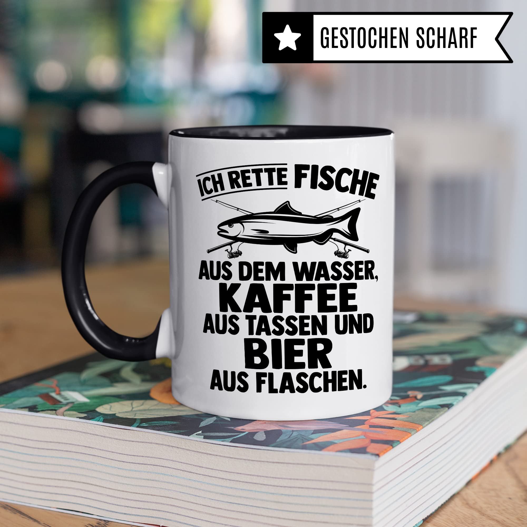 Angler Tasse Geschenk, Ich rette Fische aus dem Wasser, Kaffee aus der Tasse Bier aus der Flasche Geschenkidee Angler Fischer Kaffeetasse mit Spruch lustig Kaffee-Becher Fisch-Liebhaber