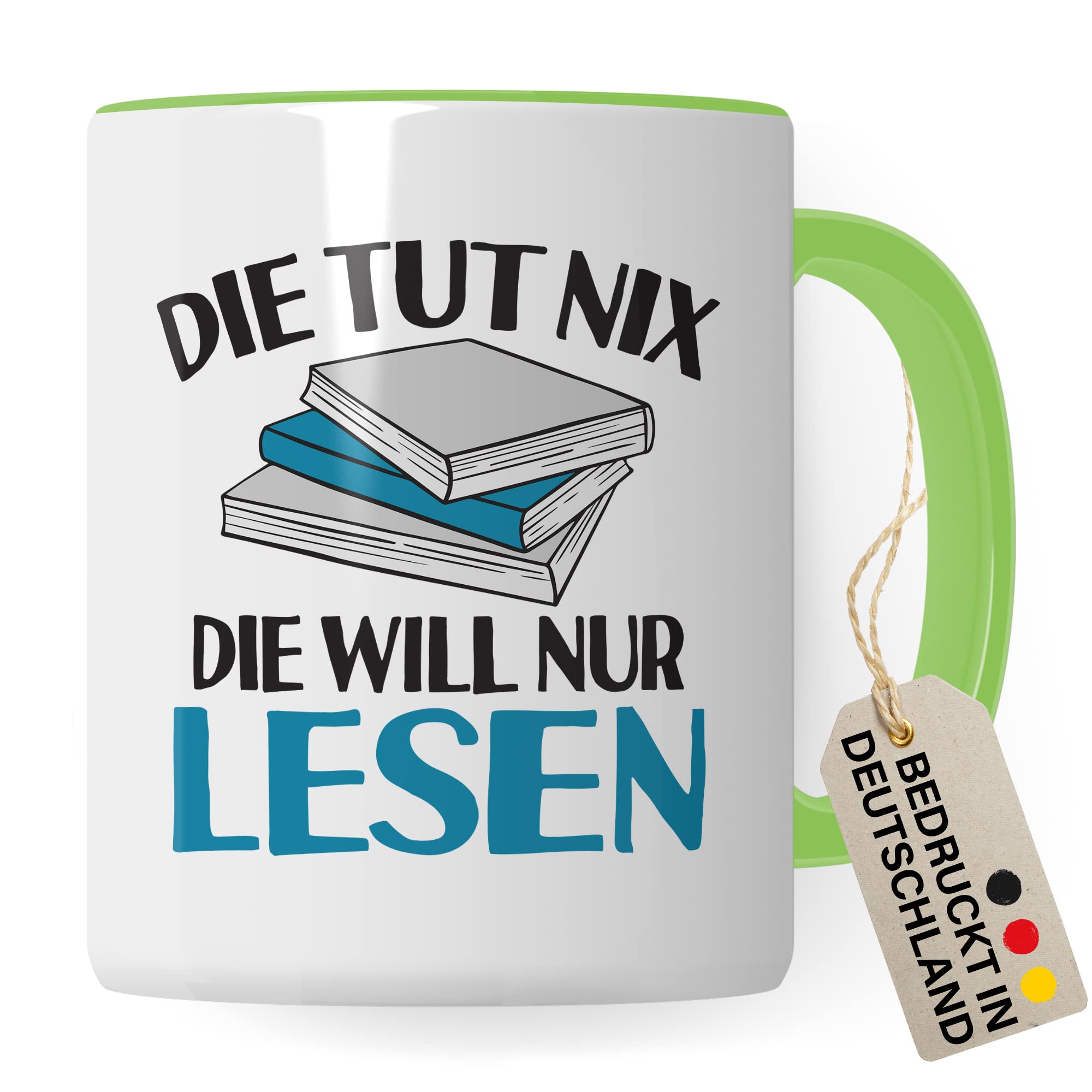 Lesen Tasse lustig Kaffeetasse mit Spruch Bücherwurm Geschenkidee Humor Kaffee-Becher Leseratte Geschenk Die tut nix Die will nur lesen Freundin Kollegin Buch Fan Geschenkartikel lustig Teetasse