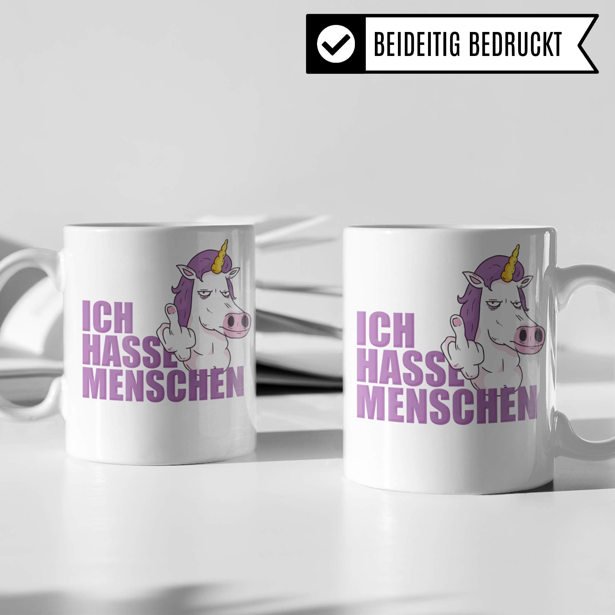 Pagma Druck Ich Hasse Menschen Tassen Mittelfinger Geschenk, Tasse Einhorn lustig Geschenkidee, Kaffeetasse Introvertiert Geschenkidee Ironie Sarkasmus Becher