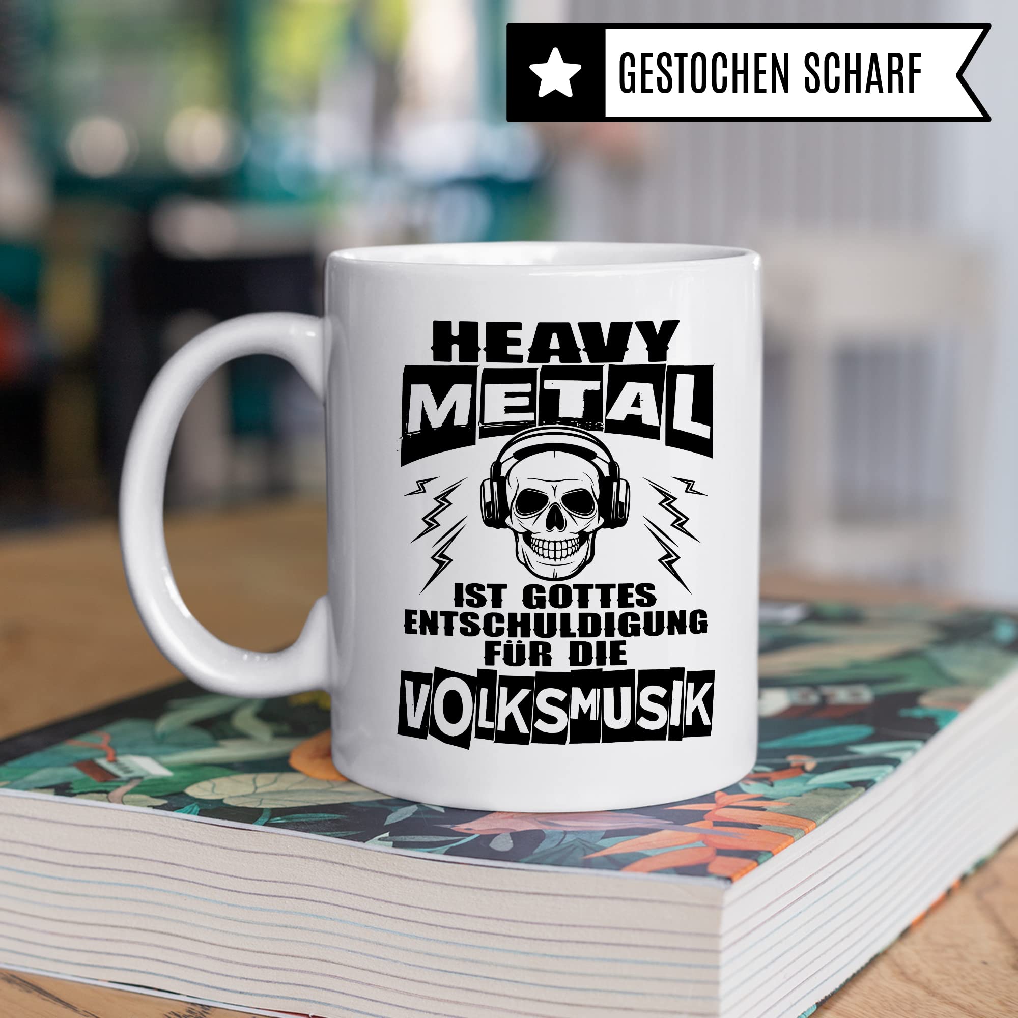 Heavy Metal Tasse Rocker Kaffeetasse Metal Fan Geschenkidee Kaffee-Becher Metalic Geschenk Spruch lustig Humor Teetasse Witz Heavy Metal ist Gottes Entschuldigung für die Volksmusik