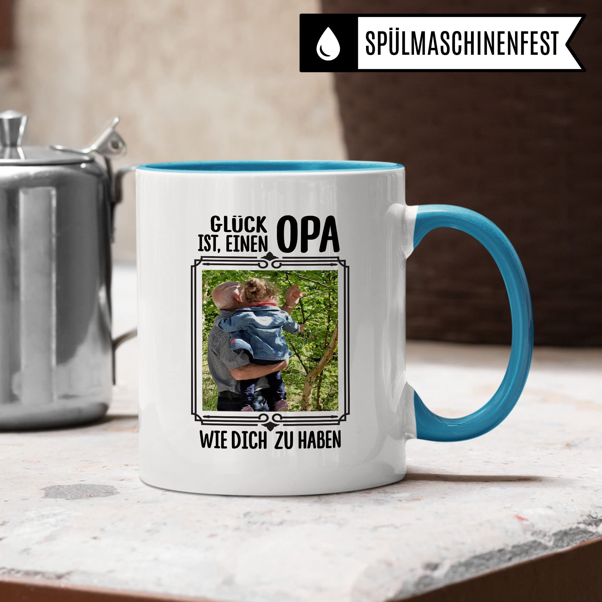 Tasse personalisierbar Opa Geschenk, Glück ist ein Opa wie dich zu haben Geschenkidee Großvater personalisierbar Kaffeetasse mit Spruch Kaffee-Becher Teetasse glücklich