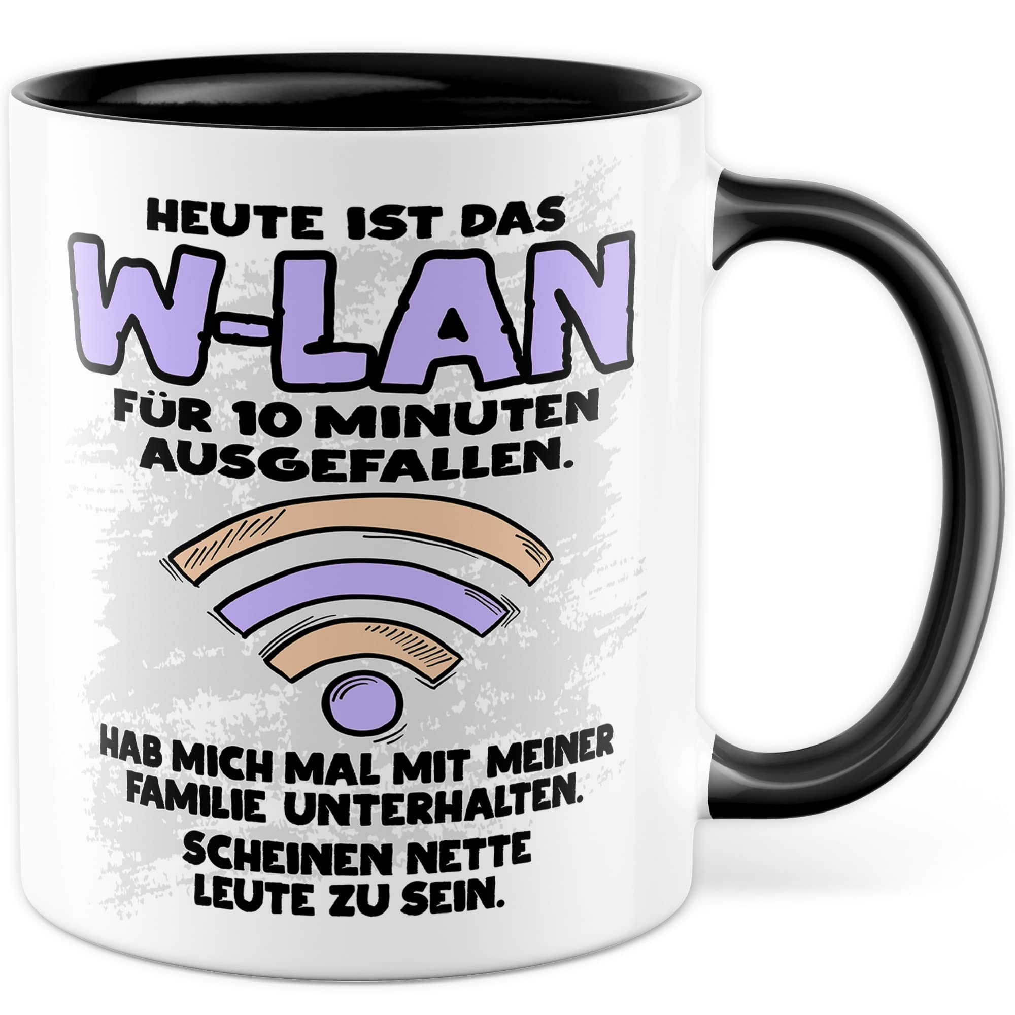 Tasse Wlan Geschenk, Heute ist das Wlan für 10 Min ausgefallen Geschenkidee Gamer Kaffee-Becher Kaffeetasse Tasse mit Spruch lustig Humor Witztasse Gaming Internet Handy