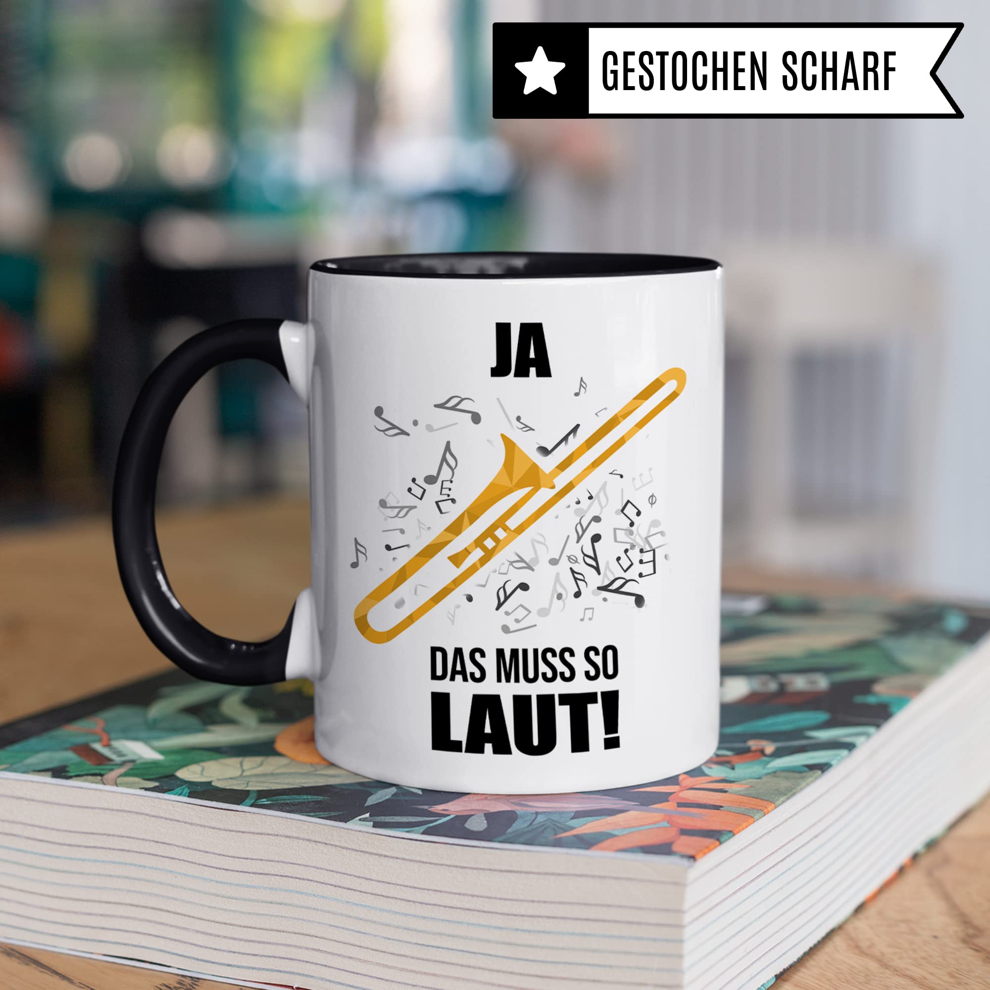 Posaune Tasse - Musik Geschenk für Posaunist - Kaffeetasse Musiker Posaunenspieler - Instrument Geschenkideen Becher Blechbläser Spruch Kaffeebecher