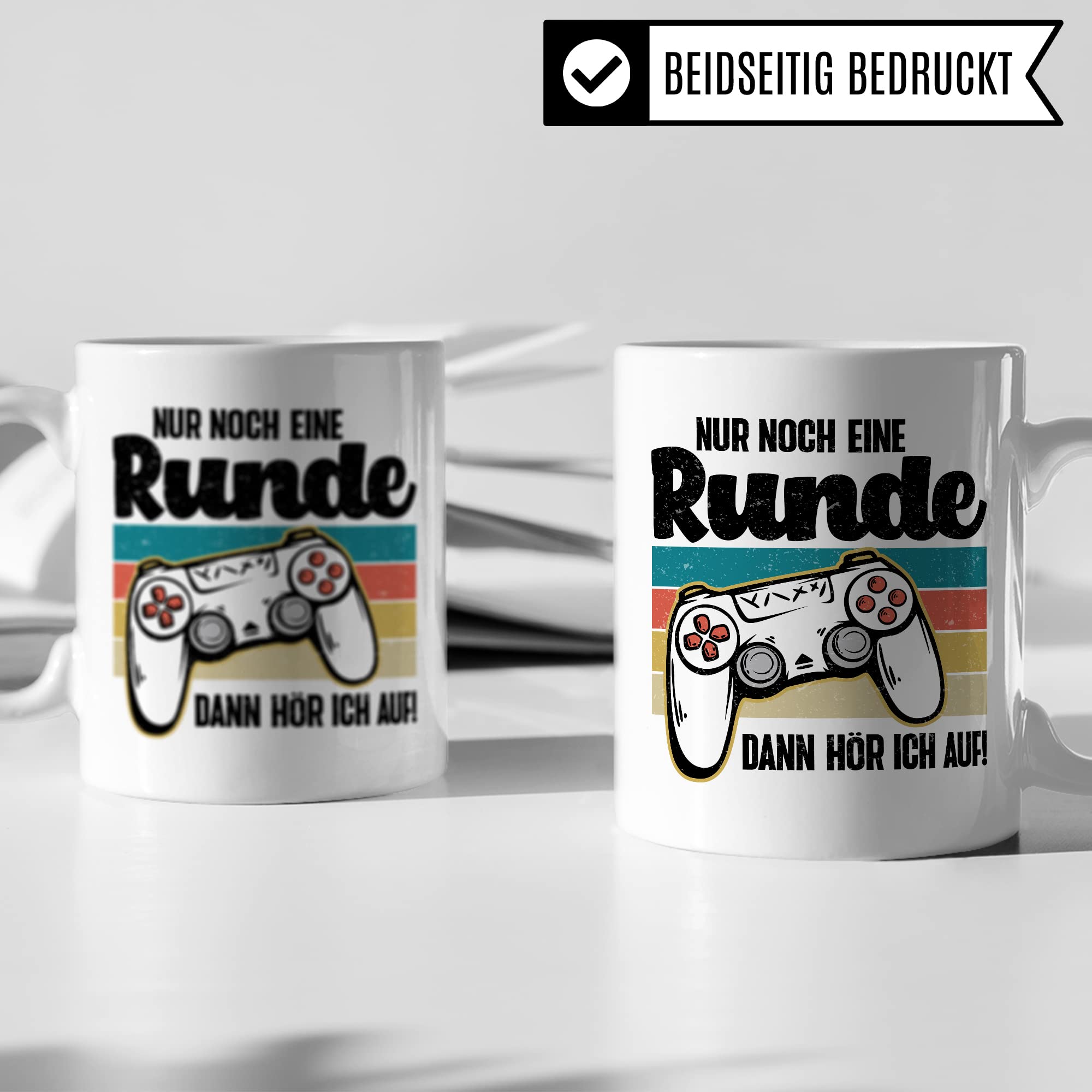 Tasse Gamer, Nur noch eine Runde - dann hör ich auf! Geschenkidee für Computerspieler, Gaming-Fans und Zocker Kaffee-Becher Nerd Gaming Kaffeetasse mit Spruch lustig Geschenk