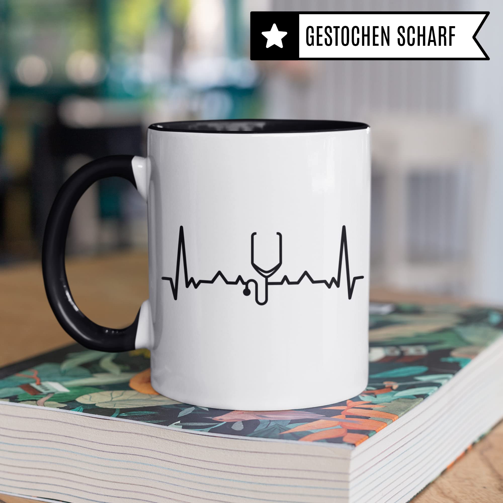 Tasse Stethoskop, Geschenk Arzt & Ärztin, Doktor & Doktorin Kaffeetasse mit stethoskop Herzschlag Motiv, Humanmedizin Mediziner Medizinstudent Geschenk-Idee Arzt Kaffee-Becher