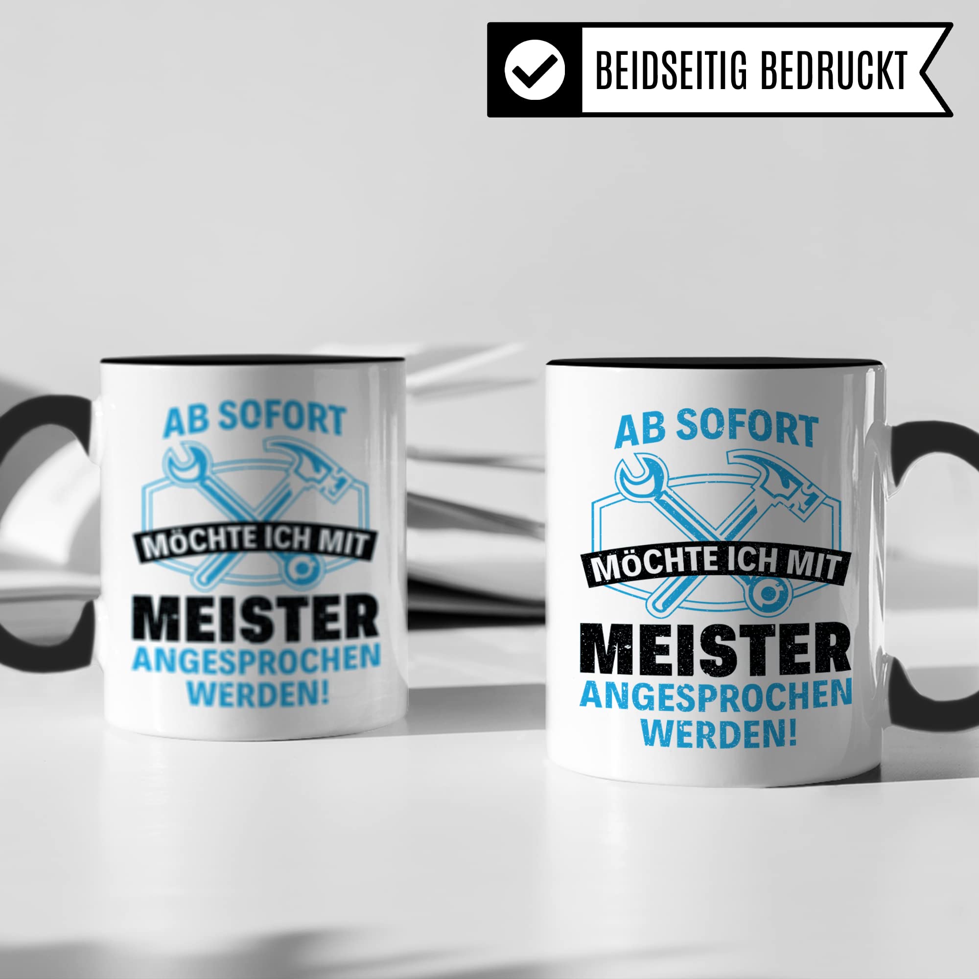 Meister Tasse Geschenk zur Meisterprüfung Industriemeister Geschenk Kfz Meister Kaffeebecher Kaffeetasse Humor Witz Geschenkidee für Meisterlehre Handwerksmeister Becher