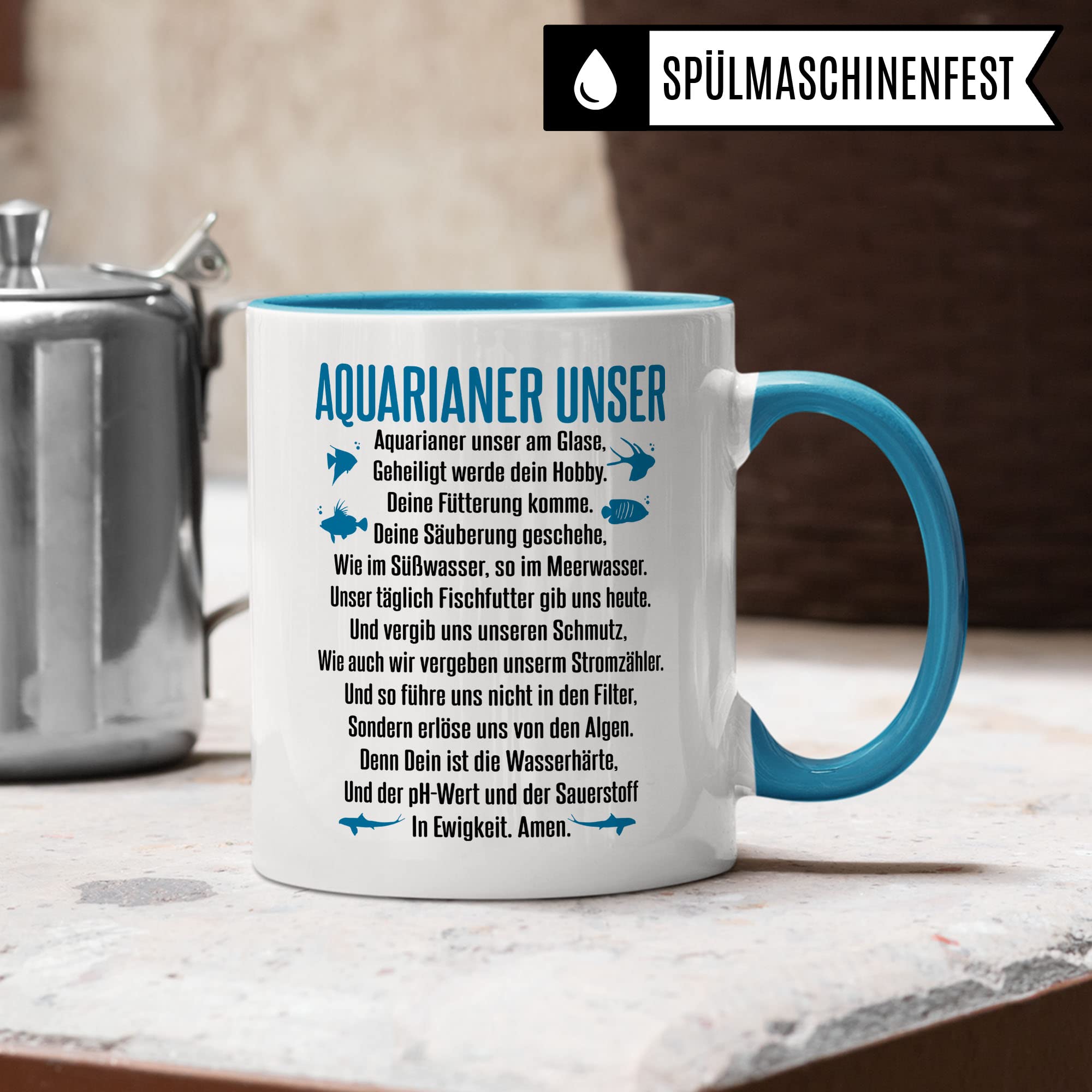 Aquarium Tasse - AQUARIANER UNSER, Fische Geschenk - Aquarium Fans Spruch lustig Geschenkidee - Fischeliebhaber Aquariumbesitzer Kaffee-Becher
