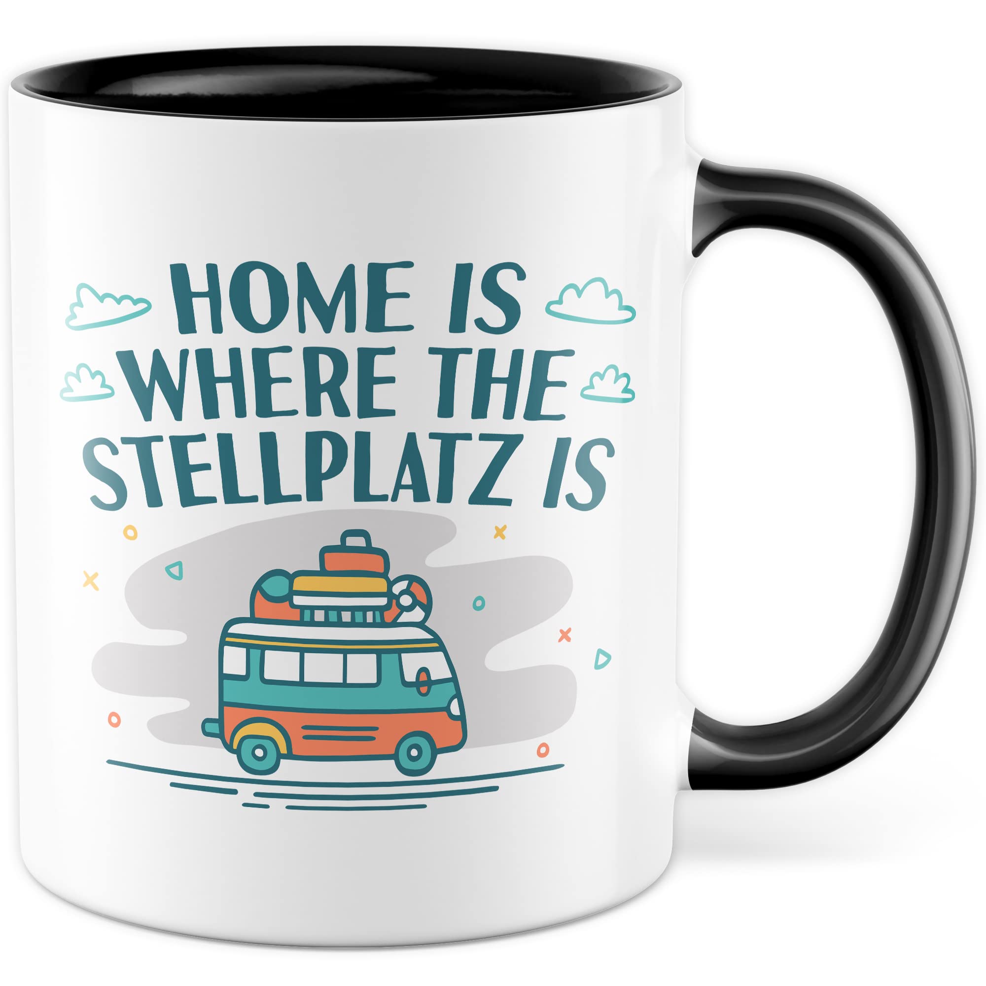 Wohnmobil Tasse Wohnwagen Kaffeetasse Camping Geschenk Camper Kaffee-Becher Stellplatz Geschenkidee Outdoorfans Camperin Campingvan Zeltplatz Campingwagen Campingplatz Zelten Home is Zuhause